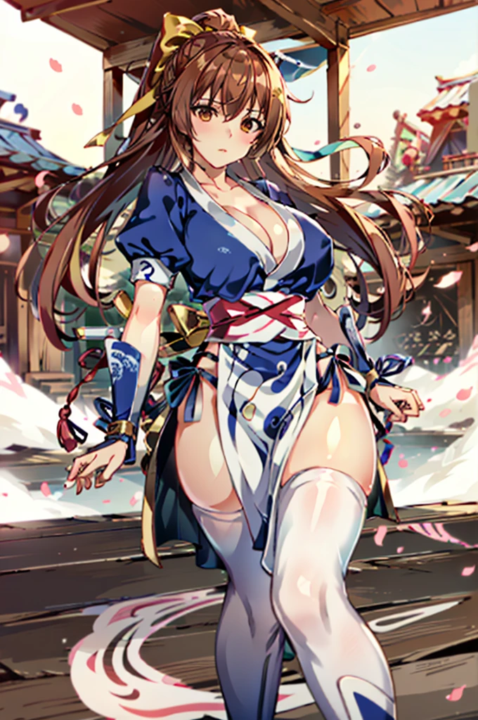 (masutepiece, Best Quality:1.3)
Kasumi, 1girl in, Solo, Long hair, breasts, Looking at Viewer, Bangs, Large breasts, Brown hair, thighs thighs thighs thighs, Dress, bow ribbon, cleavage, Brown eyes, medium breasts, Underwear, 直立, Panties, hair bow ribbon, braid, Short sleeves, Cowboy Shot, Puffy sleeves, white thighs thighs thighs thighs, Puffy Short Sleeves, Lips, sash, pelvis curtain, yellow bow ribbon, Realistic, Nose, arm guards, (Inside the futuristic base),hypnoLora,
(empty gaze posture:1.4),attention