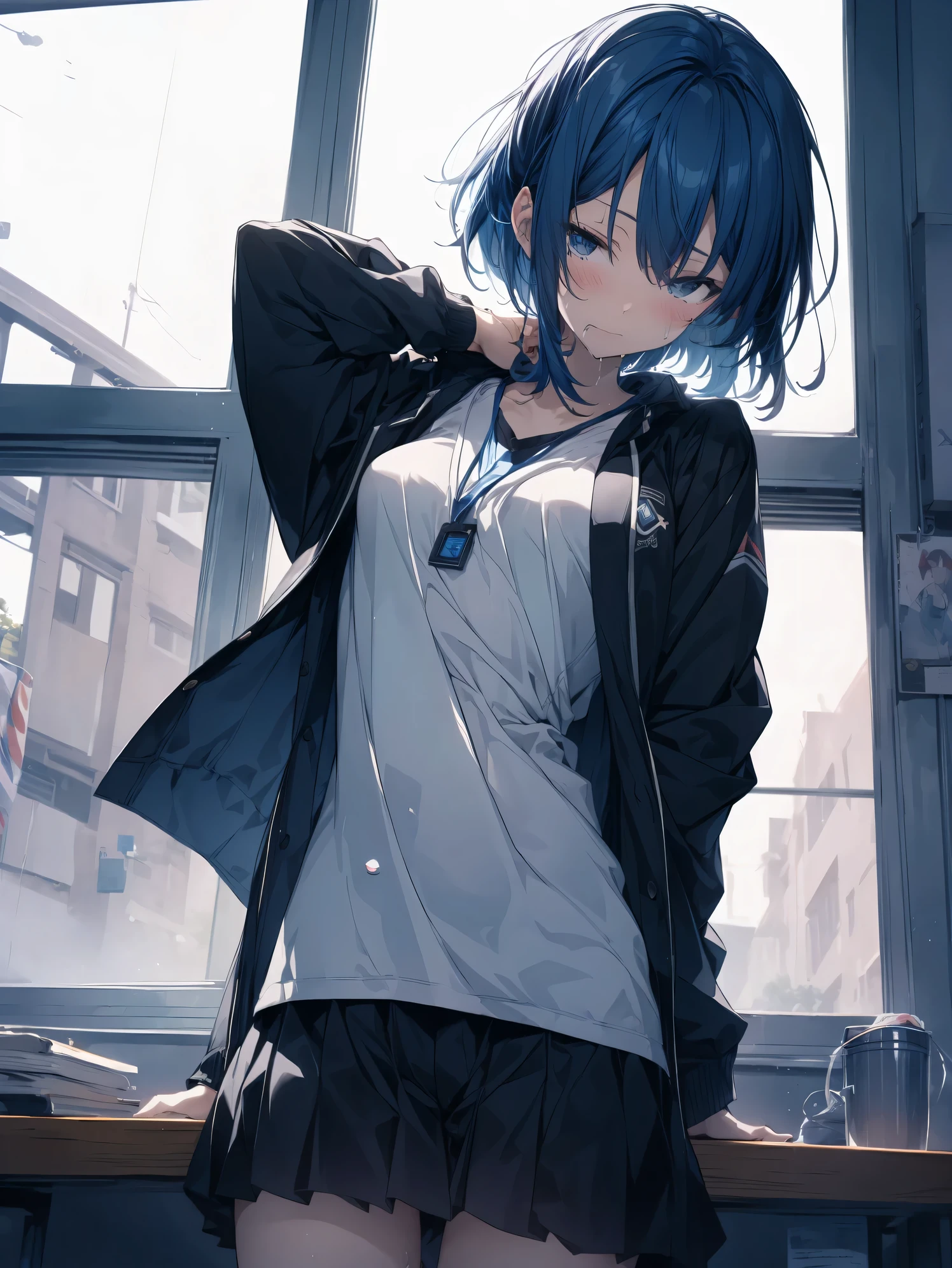 Super high quality by the art god, super detailed, High resolution, Shinkai Makoto style, anime moe art style, best anime 8K konachan wallpaper, pixiv contest winner, perfect anatomy, break,(眠そうにalone学校へ行く女の子を描いてください. ),break, surreal high school girl, (alone,change, Tomboy,13 years old:1.3),All limbs, full finger,Middle school students, androgynous charm, (very, very short hair), boyish hair, messy hair, flat chest, small ass, between legs, sleep, (sweating:1.3), Bedroom, wearing school uniform, Lying, wet hair, (vibrator, masturbation:1.5),((A girl trembling at sexual climax:1.4)),Expressing trembling movements with lines,(彼女のbetween legsから愛液が滴り落ちている:1.2), forced sexual sensation, blush, heavy breathing, (steam breath:1.2), spread your legs,expand the uterus,ecstasy, ,(orgasm:1.3),(show off your nipples:1.3),bottomless,Afterglow,drooling,Tears form at the corner of my eyes,clitoris, vagina,From above, break,super dense skin, shiny skin,Best lighting by famous artists, 8K, figure,
