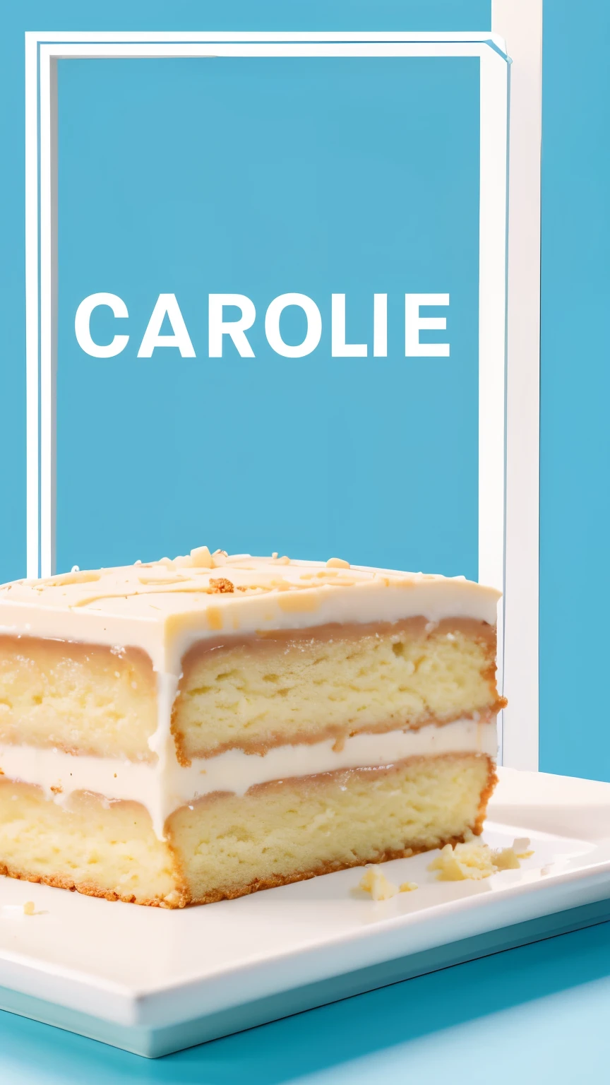 Help me make a rectangular door advertisement,Blue text on white background、The conten、0 Caramel Xylitol Cake、600,000 grams of animal butter are sold every year
