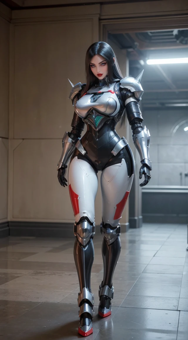 (NSFW:1.5), (1 garota,Sozinho:2), (rosto super detalhado), ((Big buttocks, ENORMES SEIOS FALSOS:1.5)), (CLEAVAGEM SUPERIOR:1.5), (FEMALE ABDOMINAL MUSCLE:1.4), (mascarar, MECHA GUARD ARM:1.4), ((USE VERMELHO BRANCO MECHA NINJA CYBER BLINDADO, corte superior, TERNO PRETO MECHA SKINTIGHT HOTPANTS, MECHA GUARD ARMOR LEGS, salto alto:1.5)), ( voluptuoso:1.3), (pele brilhante:0.8), (PERNAS COMPRIDAS E SEXY, corpo todo:1.1), (retrato,olhando para o espectador:1.3), (foco feminino:0.886), (Walking down the aisle of the futuristic space station:1), (SALA BRANCA COM LUZ BRILHANTE:1.3), SUPERTEXTURA, UNREAL ENGINE RENDERING, Physically based rendering, Ultra high definition, 16k, 1080P.