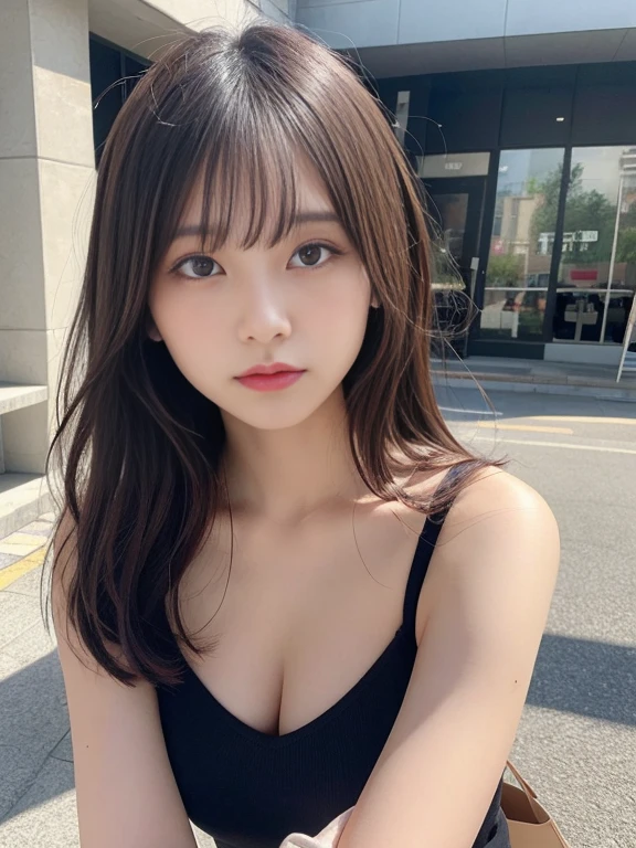 finely, High resolution, high quality、完璧なダイナミックな構shape, beautiful and detailed eyes, medium hair, small breasts、natural color lip,Kamimehibuya、20 year old girl、1 person、transparent skin、shining hair、table top, 最high quality, shape, Super detailed, finely, High resolution, 8K、correct state of the human body、selfie、hair blowing in the wind