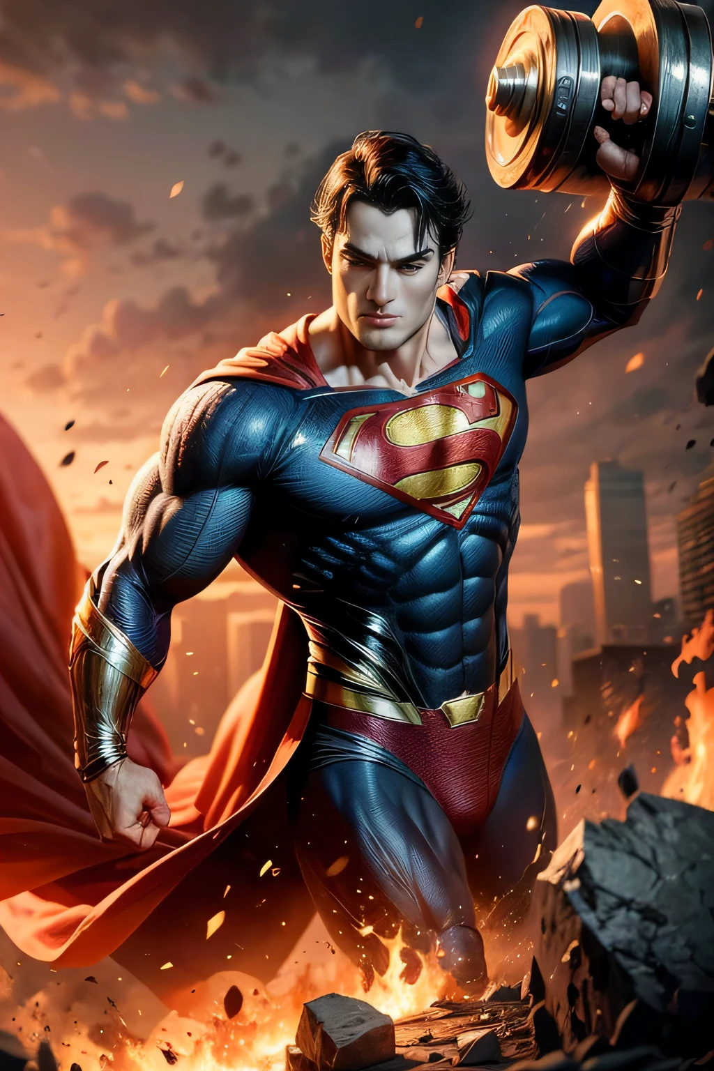 Visualize Superman's super strength as he holds a colossal object. Como essa habilidade poderia ser explicada biologicamente, ultra detalhado, ultra detalhado background, 8k
