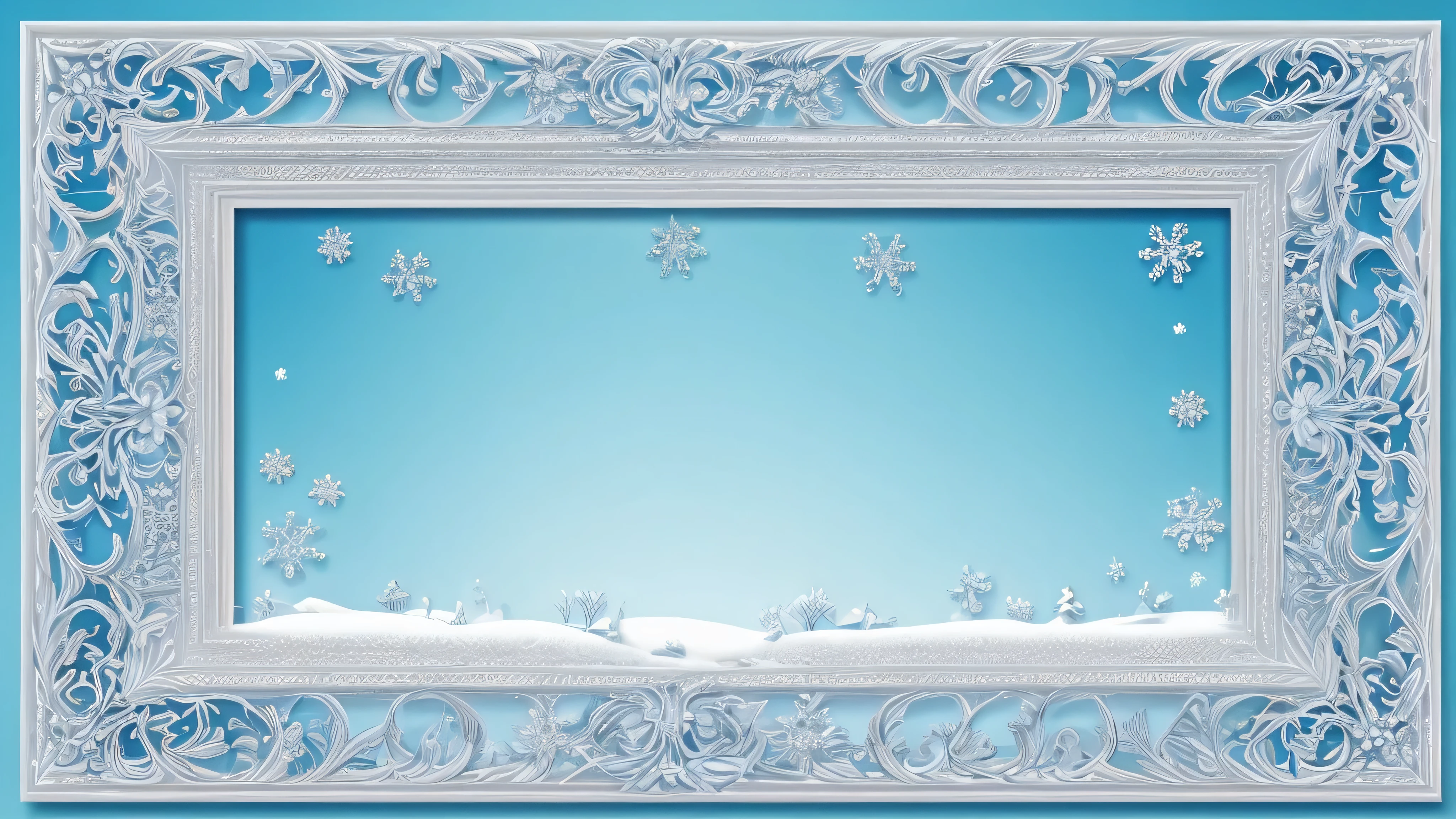 Extremely gorgeous and exquisite snow crystal ice pattern decorative border，light blue white background，best quality，extremely complex，masterpiece，Fully clear plane with no light and shadow