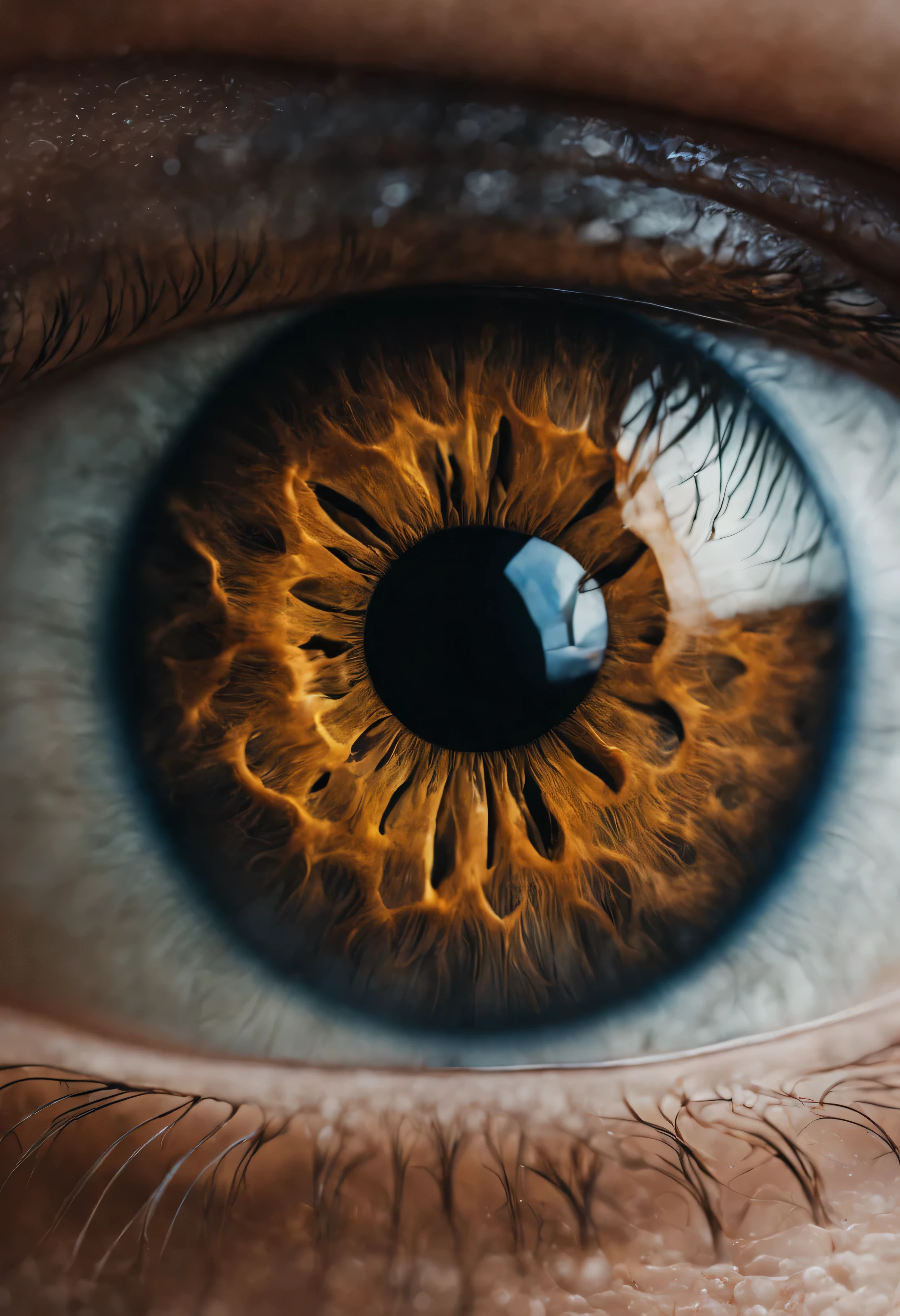 A close-up of a human eye where the iris replaced by a swirling vortex of water, intricate accurate details, capturing the reflections and sense of depth, 8K