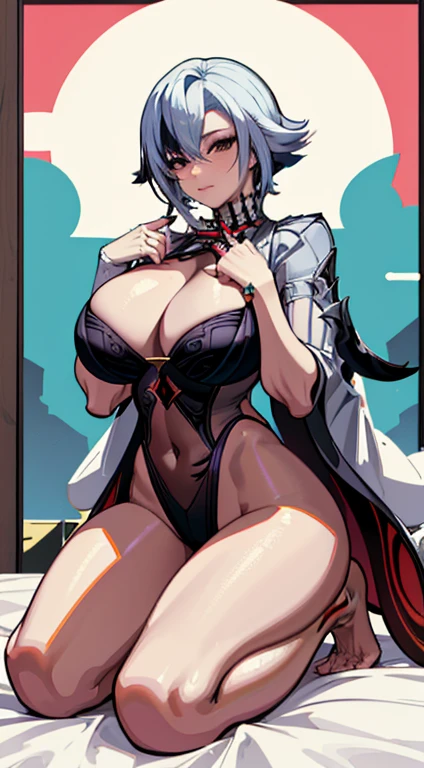NSFW, arlecchino, arlecchino from genshin impact, big tits, super huge tits, cool girl, a quiet and serious girl, badass, firm expression, erotic model pose, full body, POV, hot milking, mommy, will dominate me, hot body, lewd girl, begging for sex