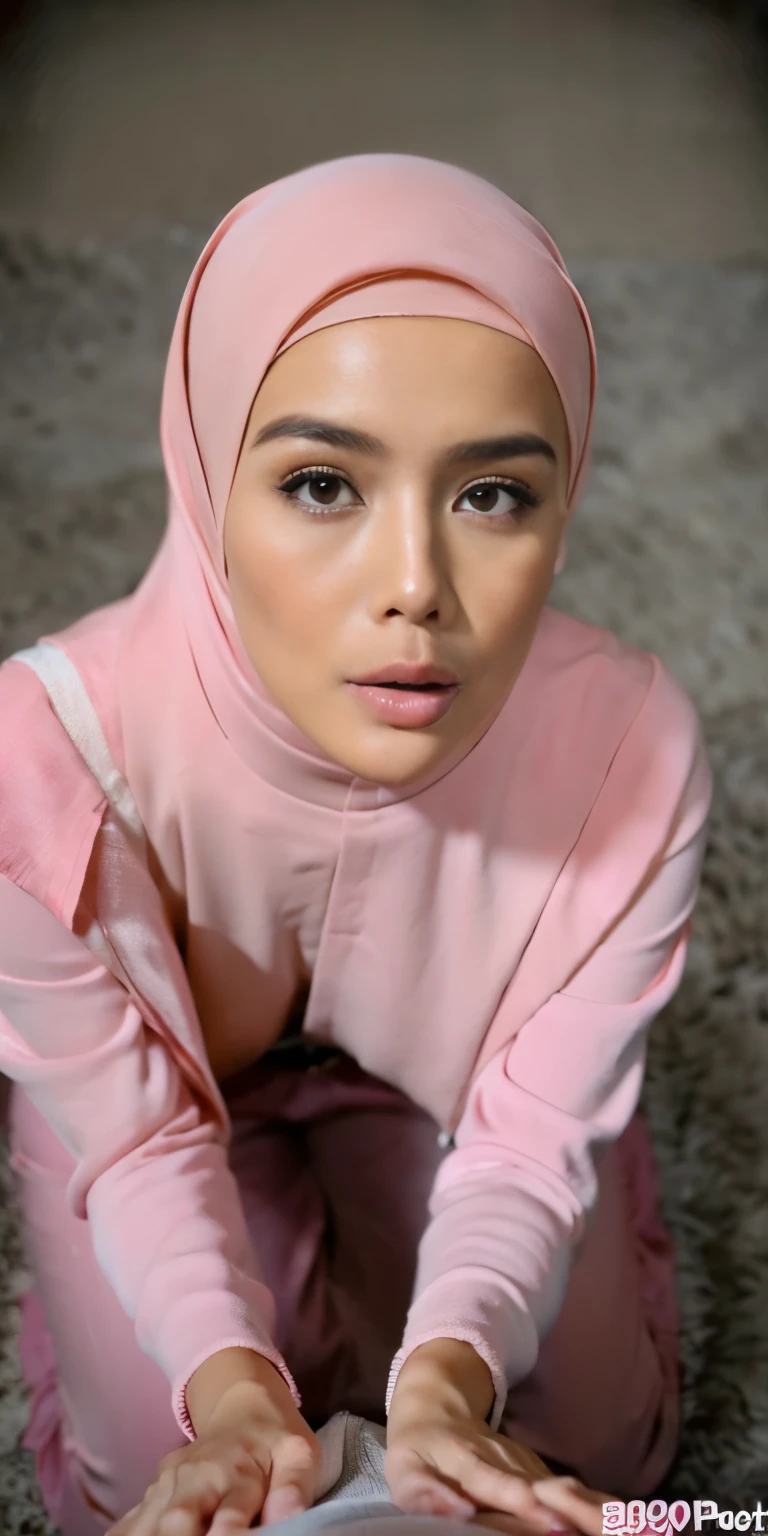 1 matured malay girl in hijab wear wet pink lacebra and panties kneeling, nighttime, neon city lights, upper body, close-up, seducing, big sagging breast, cum on face, (8k, RAW photo, best quality, masterpiece:1.2),(realistic, photo-realistic:1.37),