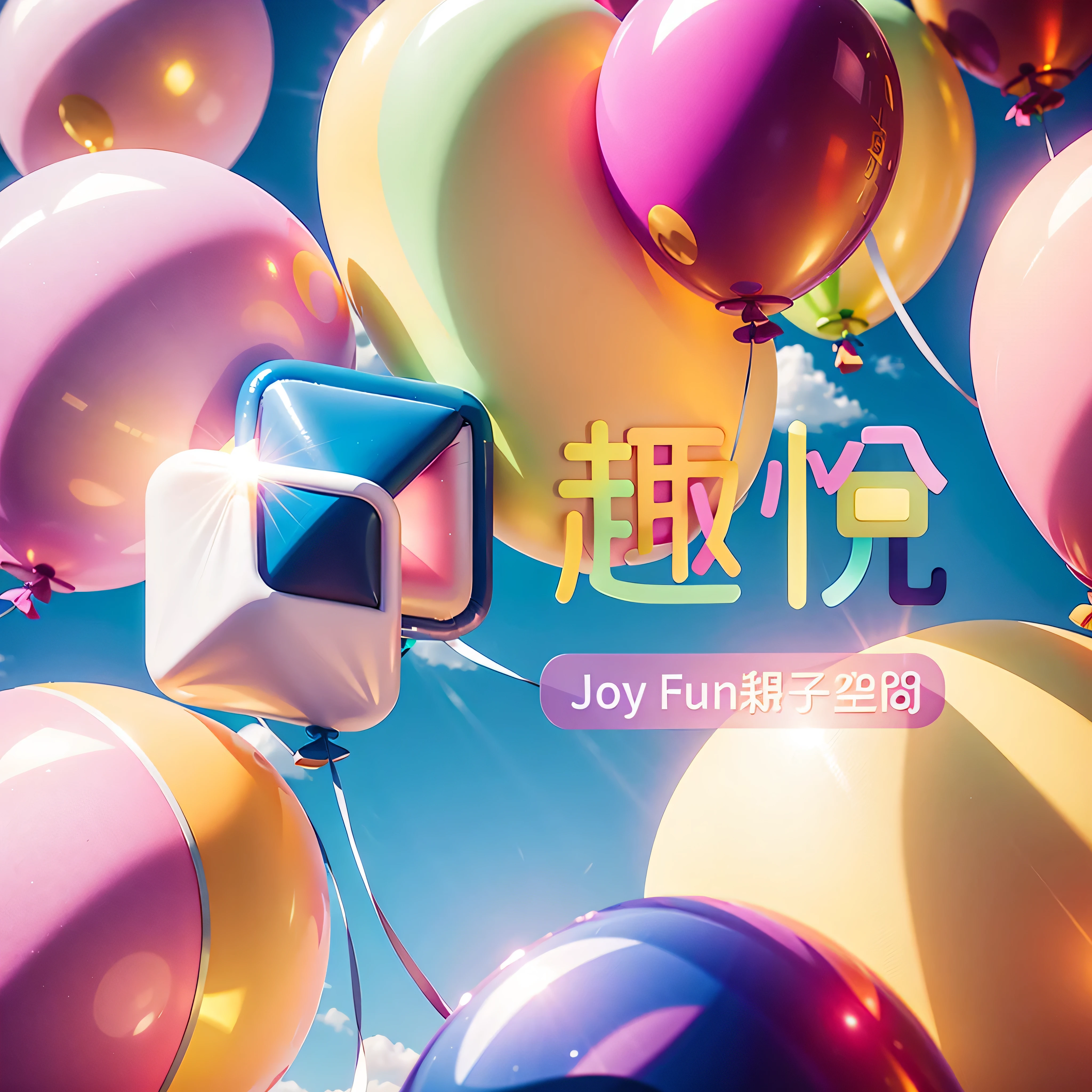 top down view, Nice balloons. soft soothing pink, Yellow, and blue, Rendered in C4D, and fashion photography.