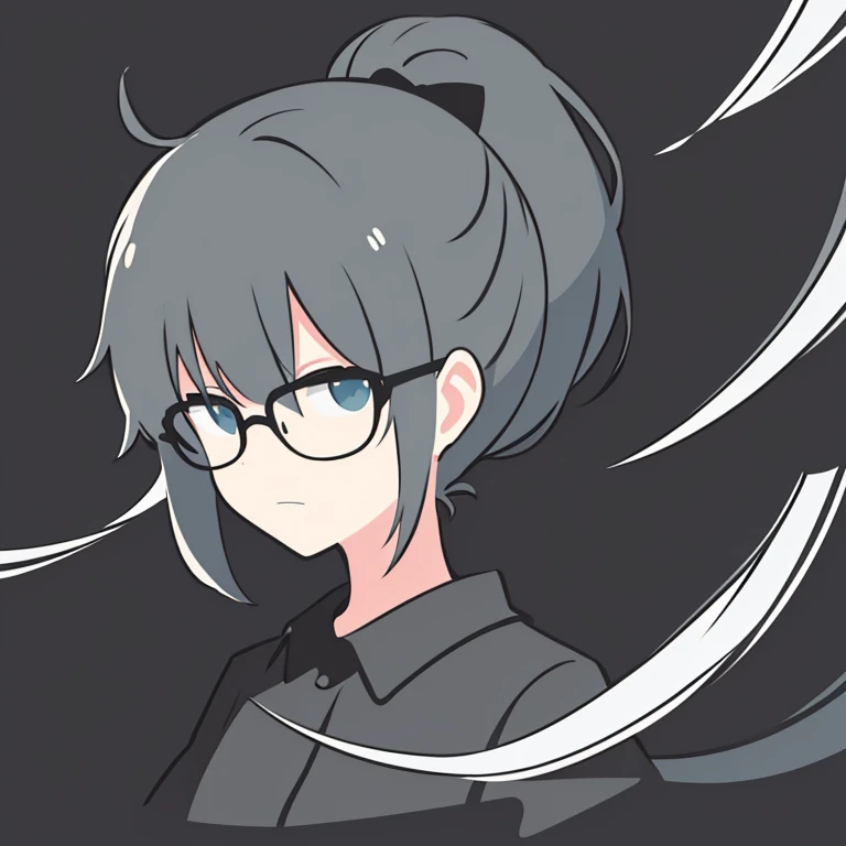 Minimalist logo,1 person,solo,black background,ponytail,Glasses,Video clipusical elements