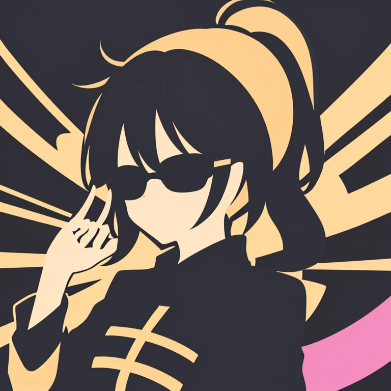 Minimalist logo，1 person，solo，black background，ponytail，Glasses，Video clipusical elements