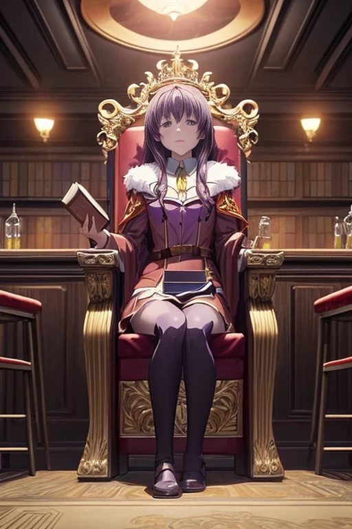 Anime scene of a girl sitting at the table with a book, Random background scene, Madhouse studio anime style, typical anime classroom, in the gryffindor common room, backroom background, background bar, decadent throne room, High from now on, anime background art, speakeasy bar background, lounge background, Animation movie screenshots, Purple leather dungeon bedroom, Classroom background