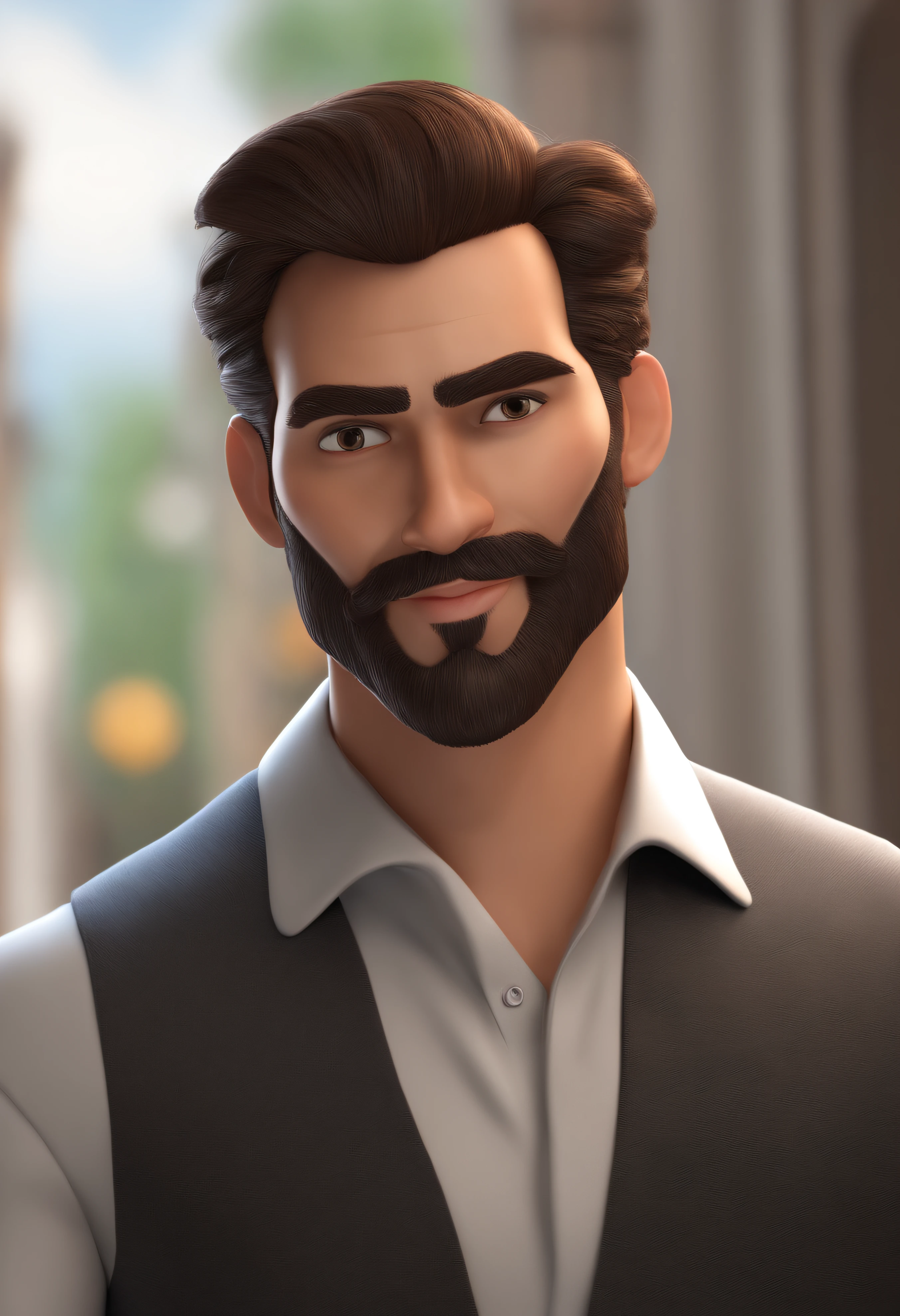 homem com barba e camisa preta sorrindo, barba, foto de perfil profissional, foto de perfil headshot, personagem dos desenhos animados, pixar, Caractere estilizado, animation style rendering, 3D estilizado, Arnold Maya render, 3 d render stylized, toon render keyshot, Personagem 3D, Personagem 3D, 3d rendering stylized, 3 d character render, personagem de desenho animado, Personagem de close up, Pose de personagem, (Estilo Pixar) (master part:1.2) (best quality) (pele detalhada) (textura detalhada) (8k) (argila) (Cinematic lighting) (sharp focus