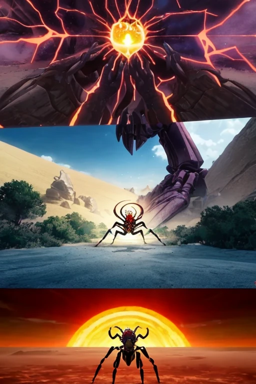 Desert giant spider scene, Screenshot of the 2012 animation, The soul comes out of the portal, screenshot from the anime film, Energy Man Epic Animation, The glorious land of animation, Kuro anime screenshots, anime opening, Anime beautiful peaceful scene, Animation movie screenshots, Anime keyframes, unlimited blade works