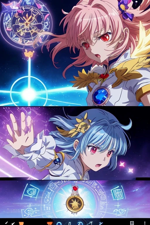 there a blue circle there,There a clock on it, Summon the Dharma Array, Holographic runes, magical girl anime magical girl, grand order of destiny, luminous scene, screenshot from the anime film, Ethereal animation, Screenshot of the 2012 animation, Animation movie screenshots, Today’s recommended anime still, role play scenario, cutscene clip