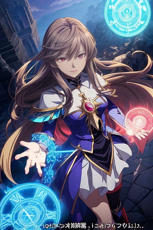 The prompt for the given theme could be:

"A blue circle with a clock on top, summoning circles, holographic runes, a magical girl, anime, magical girl, the grand order of destiny, glowing scenery, a screenshot from an animated movie, ethereal anime, a screenshot from a 2012 animated film, a screenshot from an anime movie, an anime that  still recommended today, a scene from a role-playing game, a cutscene animation."