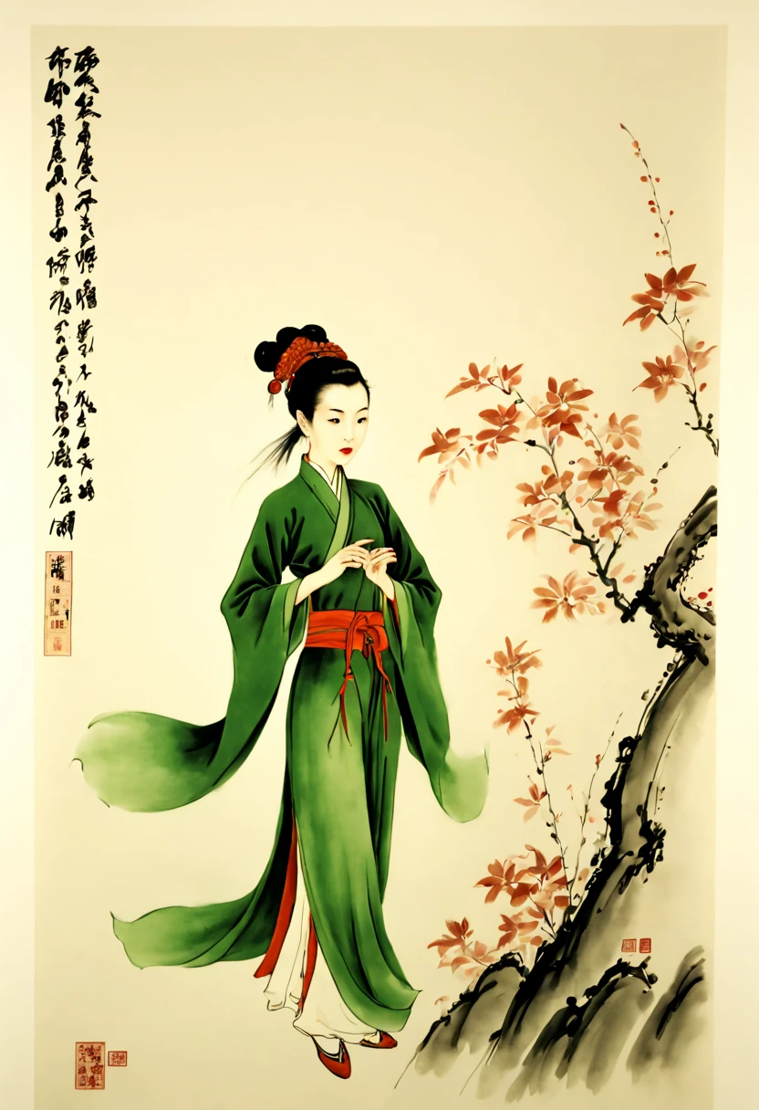 female Elf, by Qi Baishi and Chen Longque and Chen Dingbo, best quality, masterpiece