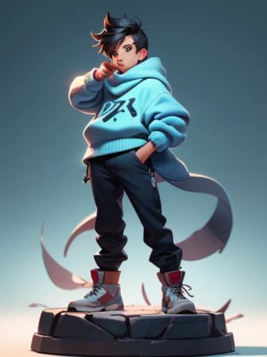 The prompt: "3D character, (1 person, young male:1.4), wise, blue eyes, black hair, sweater, (full body:1.2), background, masterpiece, best quality, (light blue gradient background:1.1)"
Explanation:
- 3D character: The main subject of the image a three-dimensional character, which implies that the generated image should depict a digitally rendered character.
- (1 person, young male:1.4): The character a young male, and the strength of this tag increased by 1.4, indicating that the character's appearance should be emphasized.
- Wise: This tag suggests that the character should have an intelligent and thoughtful expression, conveying a sense of wisdom.
- Blue eyes: The character has blue eyes, which adds a specific eye color detail to the image.
- Black hair: The character has black hair, specifying the hair color.
- Sweater: The character wearing a sweater, indicating their clothing style.
- (Full body:1.2): The full body of the character should be shown in the image, and the strength of this tag increased by 1.2 to highlight the importance of this detail.
- Background: The image should have a background, specifying that the character situated in a specific environment.
- Masterpiece: The image should be of high artistic quality and considered a masterpiece.
- Best quality: The image should have the highest possible quality, suggesting that it should be of high resolution and detail.
- (Light blue gradient background:1.1): The background should have a gradient effect with a light blue color, and the strength of this tag increased by 1.1 to emphasize the importance of this detail.
Please generate the Stable Diffusion prompt without adding any prefix.