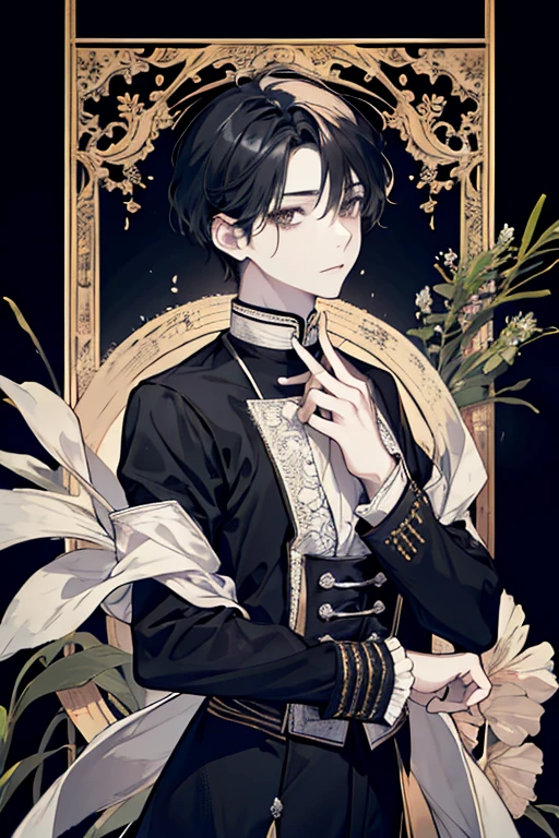 servant,beautiful boy,a little younger、victorian style,In a style that leans towards MANNGA,Black tone