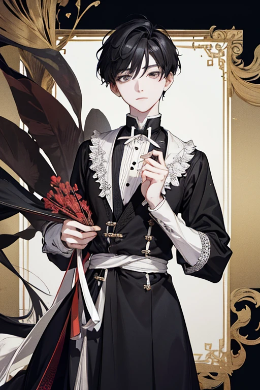 servant,beautiful boy,a little younger、victorian style,In a style that leans towards MANNGA,Black tone