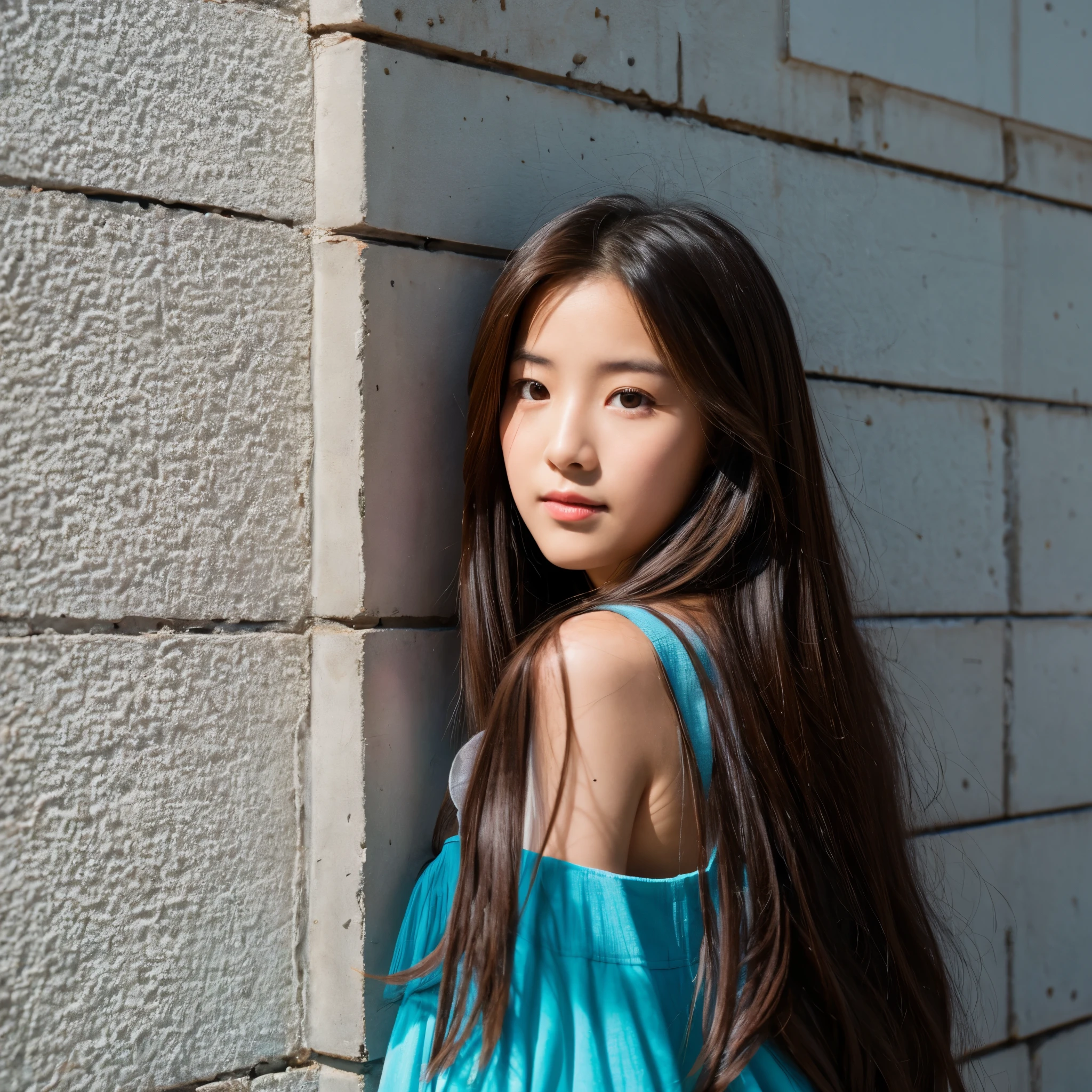 Beautiful girl facing the wall in the corner