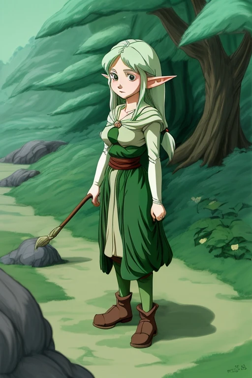 female Elf, Studio Ghibli Style, Ghibli color, Miyazaki Hayao style