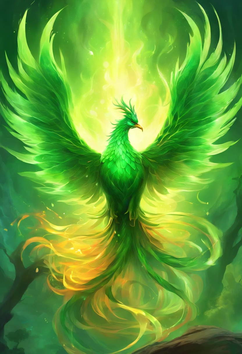 Phoenix made of translucent green fire