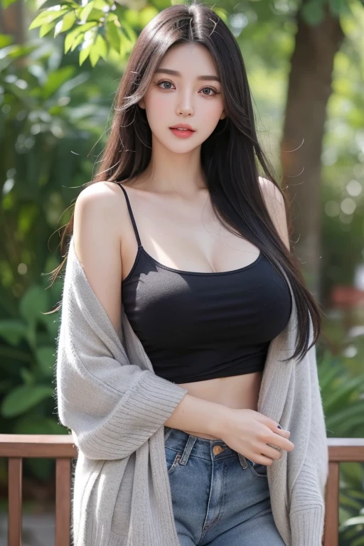 midnight, realistic, High resolution 8k, Complete dynamic configuration, beautiful detailed eyes, normal sized eyes, long straight gray hair, lively and bright lips, big bust, random common poses, Random Casual Outfits, breast swelling, Random and natural expressions, 25 years old, Korean woman, (drooping eyes 1.2), (sagging eyebrows 1.2), very beautiful appearance, slim body, natural makeup, Crisp background, Self camera