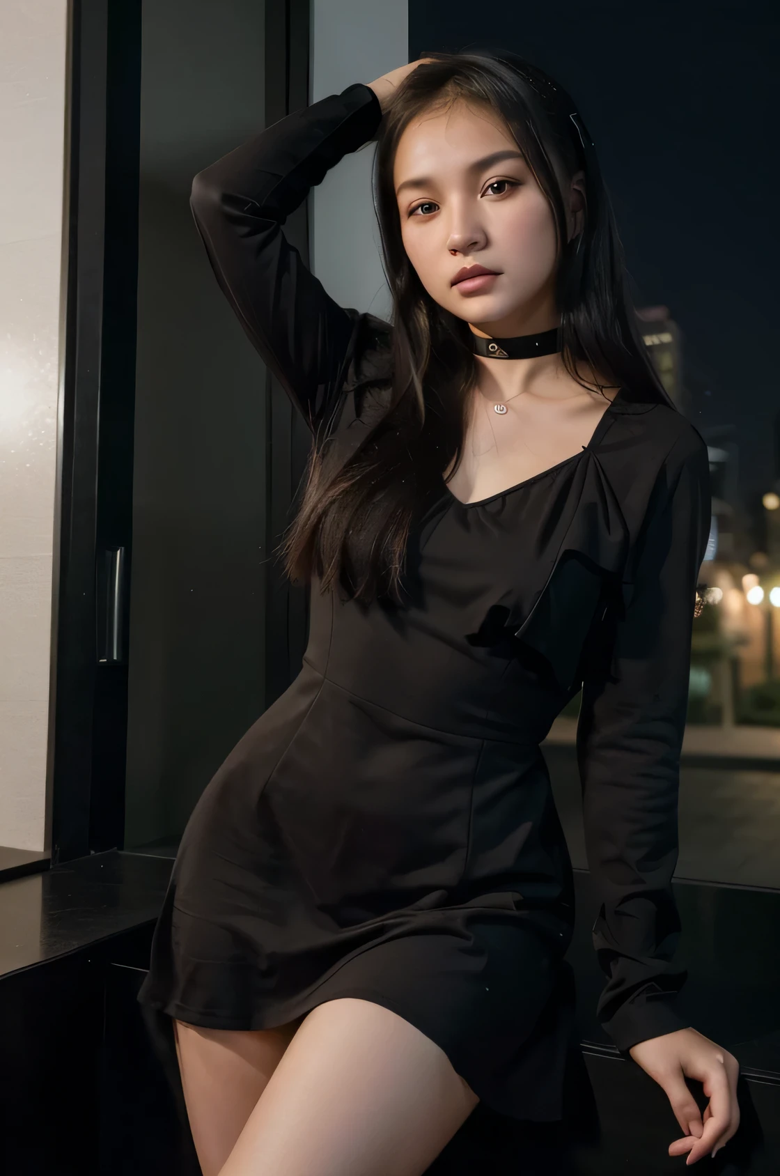 (Ai Xuan:1.4), (Elina Karimova:1.0), (briana mora:1.6), (1 chica:1.7) (photo of 25 year old woman:1.5), vestido negro en la noche
