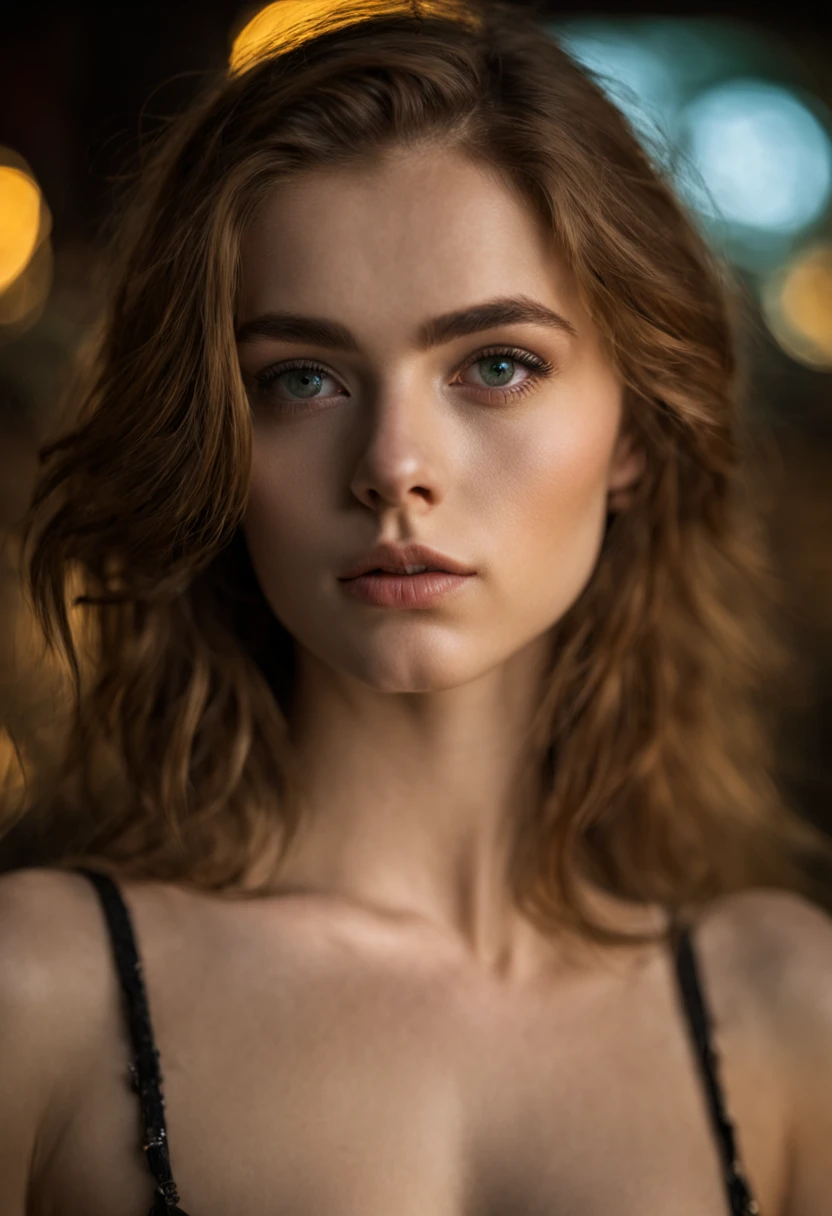 Photo brute, fermer, Belle jeune fille, sexy, 90D sein, corps parfait, Beautiful, detailed face, Taches de rousseur, pale skin, Cheveux longs, yeux verts, porter un soutien-gorge sexy, detailed and intricate, cinema lighting, Ultra detailed, Sharpness, 8K High Definition, nice bokeh, Leica 35mm F2.8, affiche