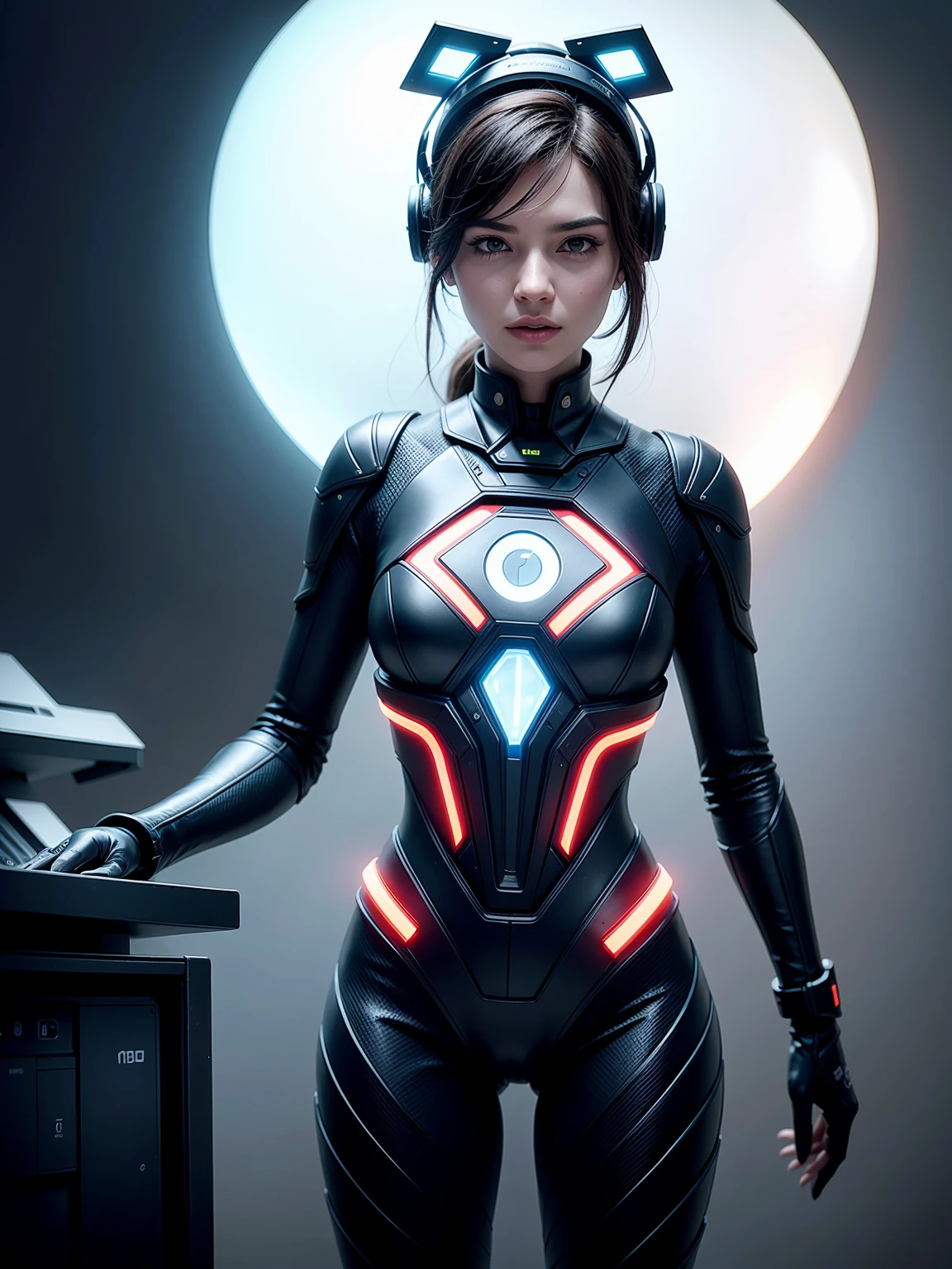 ((fall body)) 1 Girl、((glowing eyes, red eyes)), Medium Bust、solo、red Hair、covered navel, space helmet, muvluv,、Glued to Body Symbiote Style Futuristic Exoskeleton Futuristic Fire Suit Futuristic and Cybenetic Helmet with Ultra Realistic Neon Visor , Mobile Race Suit、Shoulder Armor、ceiling、Wide Shot、Looking Ahead、zipup suit 、Closed Mouth、Highest quality、medium quality、22 years old、Mobile Trace System、cockpit、Asian、CyborgCosplay RosamundPikeSDXL