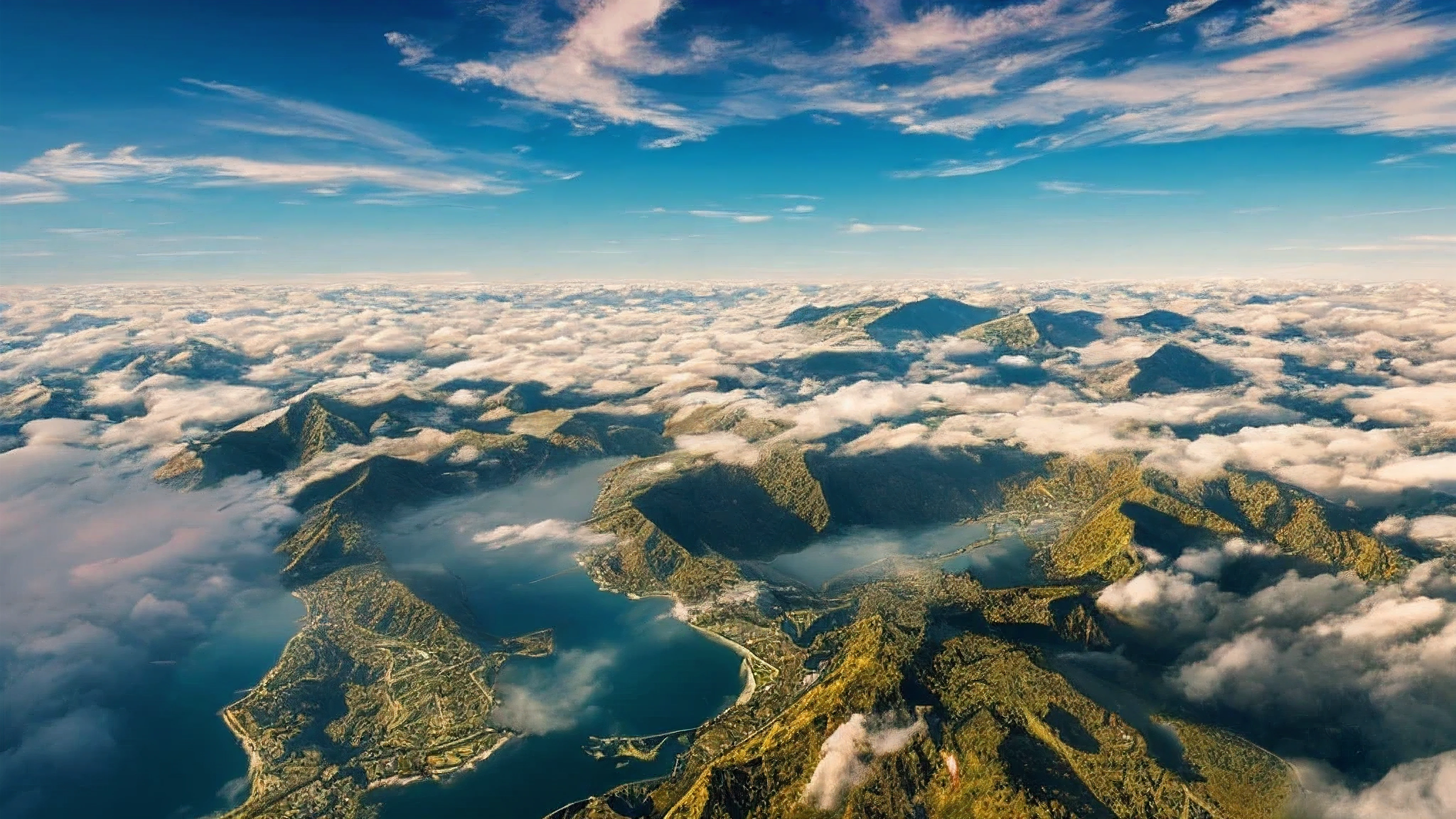 Aerial View，mountain top，Masterpiece of the Sea of Cloudest quality，high detail