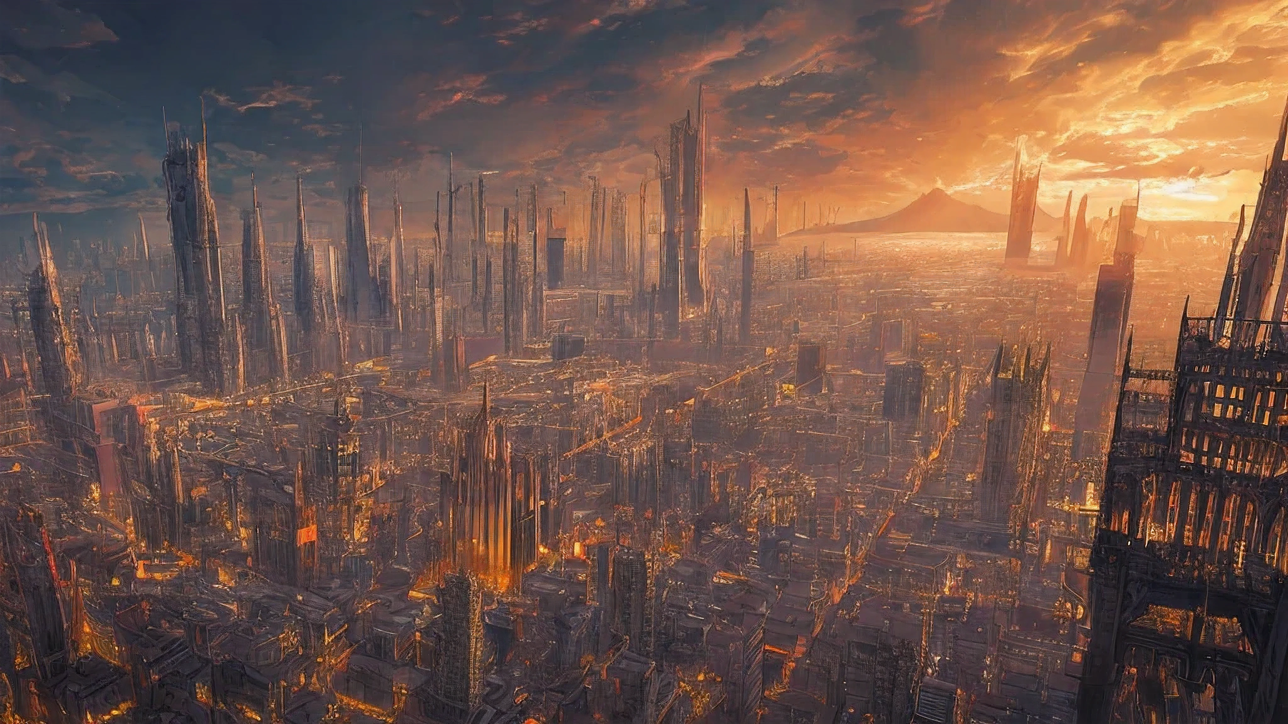 These images depict surreal and futuristic landscapes, A stunning combination of beauty and horror. 天空一piece深邃, pulsating red, The dark clouds seemed to have life、move. in the distance, great city view, with tall skyscrapers, neon lights, and endless rows of buildings. The city  lit up with color and displays, Add an overall feeling of awe and wonder. However, There  also a sense of horror in the picture. Buildings and structures appear to be in a state of decay and disrepair, Broken windows, missing part, and cracked facades. The city  full of energy, But I feel confused and uneasy, Something seems wrong. At the front desk, There  a huge one, Beings, Distorted and inhuman appearance. top of line, circuit, and mechanical parts, As if it came out of the ground, As if rising from the depths of the earth. Its eyes shine with intense light, red lights, Its mouth  open, Exposing rows of sharp, Metal teeth. The background  shrouded in darkness, only a little, Dim lights are visible in the distance. There  a sense of the unknown and uncertainty, As if the world beyond the cityscape  vast and wild. 这张照piece捕捉到了超现实和未来世界的本质, A stunning combination of beauty and horror. The images are visually stunning, it presents a new、Show the world in an unusual way, A mixture of the familiar and the unknown. High-detail RAW color art, 动画piece, piece, (white theme), (intricate details, Exquisite details, super detailed), Ray tracing, Colors scattered underground)), Diffuse soft light, See deeply, go through (Oliver Waite), go through Stanley Kubrick, Shot with Canon EOS R5, 28mm lens, F/2.8, Sharp focus bokeh