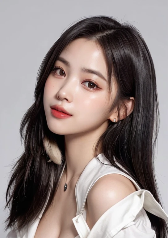 (masterpiece, highest quality、Beautiful woman full of charm:1.4、head tilt),1 girl, solo, black haired, scarf, hat,, realistic, looking at the viewer, pale black eyes, short hair, coat, Winter clothes, White headscarf, lips, lip gloss,, closed mouth, Big eyes、eyelash、((Topless))、((Big eyesのショートヘアー、Give students very strong highlights、very big breasts、look at the viewer、very beautiful beauty、Please show your ears、long neck、smile a little、please close your mouth and smile)))、28 years old、Cute supermodels