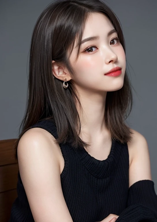 (masterpiece, highest quality、Beautiful woman full of charm:1.4、head tilt),1 girl, solo, black haired, scarf, hat,, realistic, looking at the viewer, pale black eyes, short hair, coat, Winter clothes, White headscarf, lips, lip gloss,, closed mouth, Big eyes、eyelash、((Topless))、((Big eyesのショートヘアー、Give students very strong highlights、very big breasts、look at the viewer、very beautiful beauty、Please show your ears、long neck、smile a little、please close your mouth and smile)))、28 years old、Cute supermodels