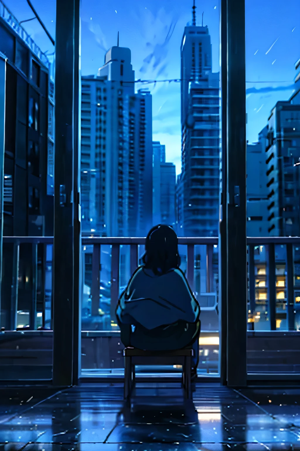 you sit down in the rain, looking at the sky, where the wind is blowing on your face as you contemplate life, you are all alone as you sit on top of a rooftop in the city, you are sad, realizing your life sucks