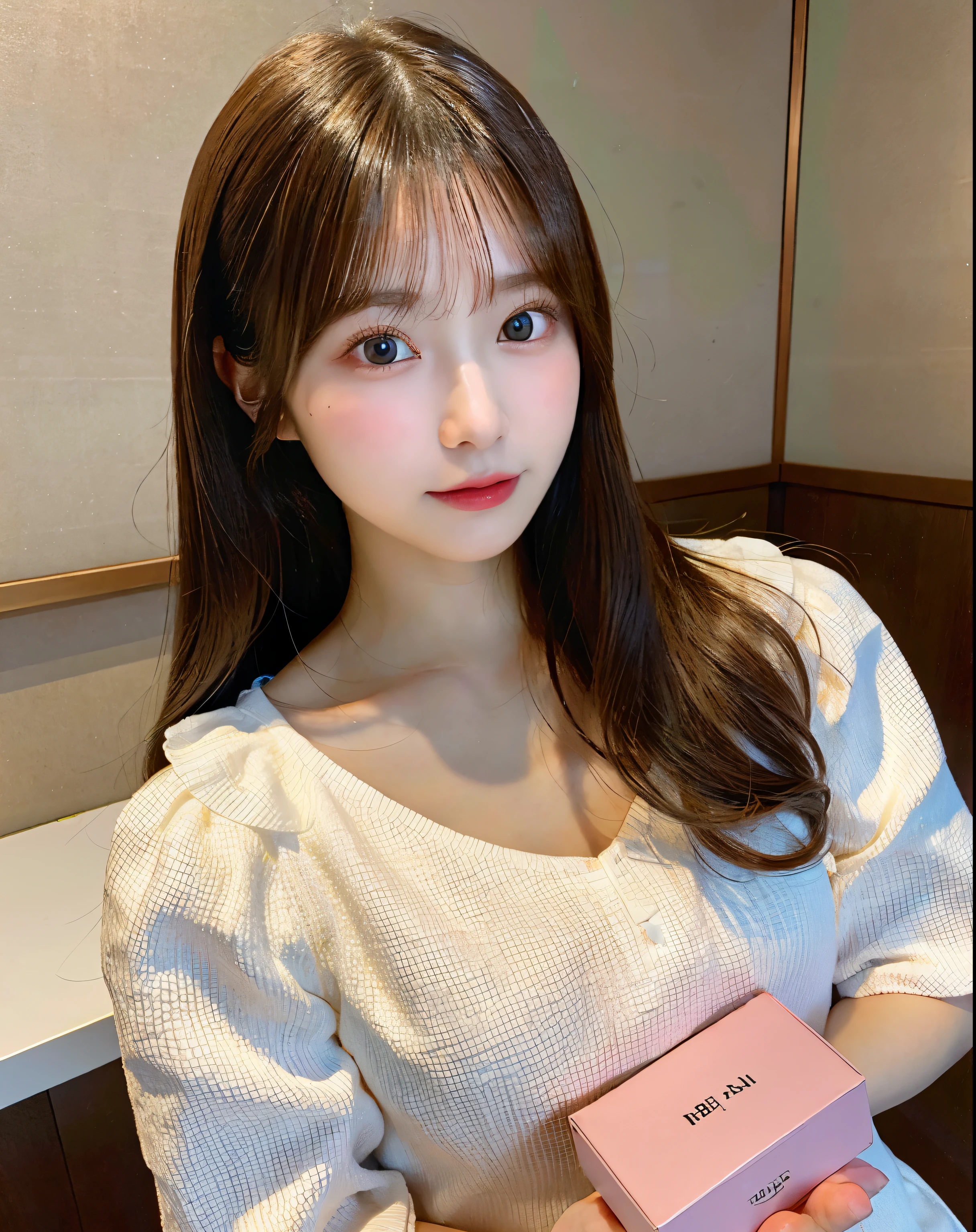 highest quality, face focus, soft light, ultra high resolution, (realistic:1.4), RAW photo,
1 Japanese girl, alone, cute, (pupil, There's a light in my eyes), detailed beautiful face, (small box),(High resolution details of human skin texture),
(long hair),
indoor,
Damask Shirt Dress,
(portrait)