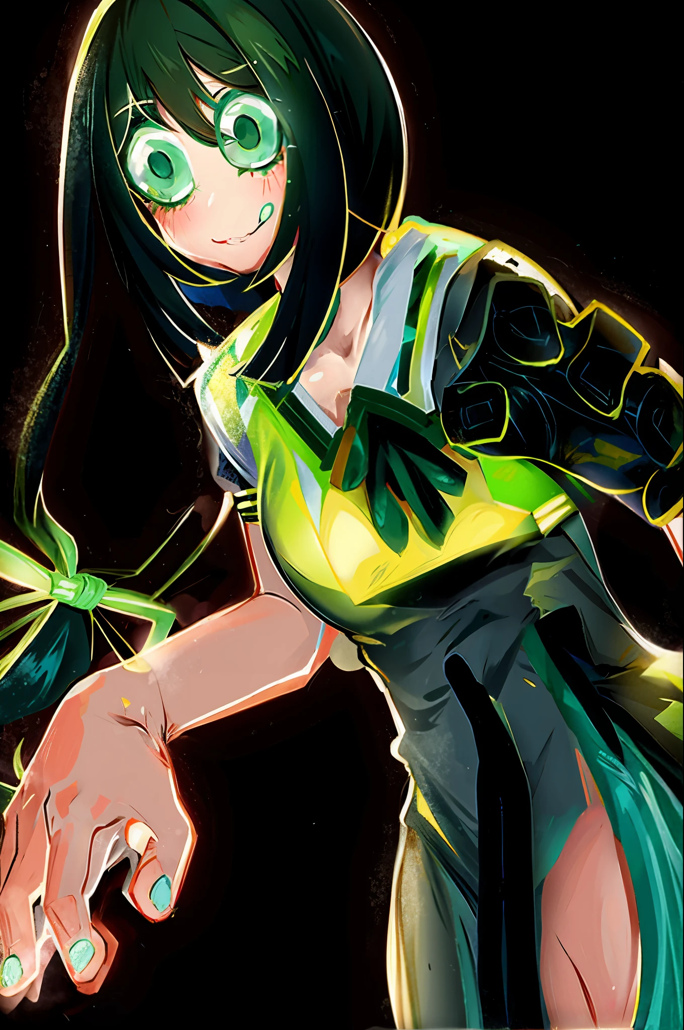 anime girl with green hair, inspired by Yanagawa Nobusada, Asui Tsuyu, in an anime style, anime moe artstyle, made with anime painter studio, in anime style