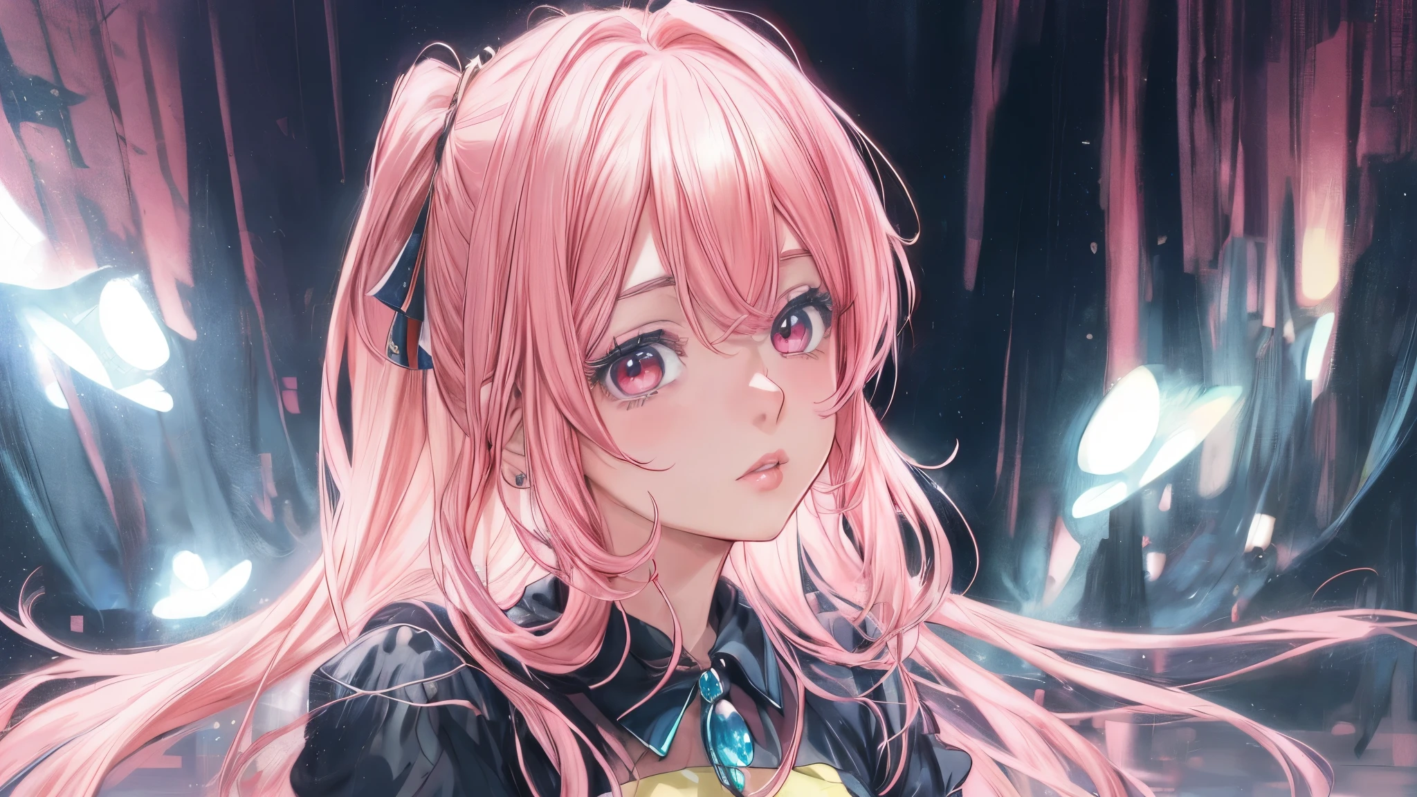Chica anime con cabello rosado y ojos azules parada frente a un espejo., estilo anime 4k, arte de anime digital detallado, hermoso retrato animado, retrato detallado de chica anime, Cabello rosado y ojos cian., Fondo de pantalla de arte anime 4K, Fondo de pantalla de arte anime 4k, lindo retrato de chica anime, retrato chica anime, Fondo de pantalla animado 4K, lindo retrato de chica animes