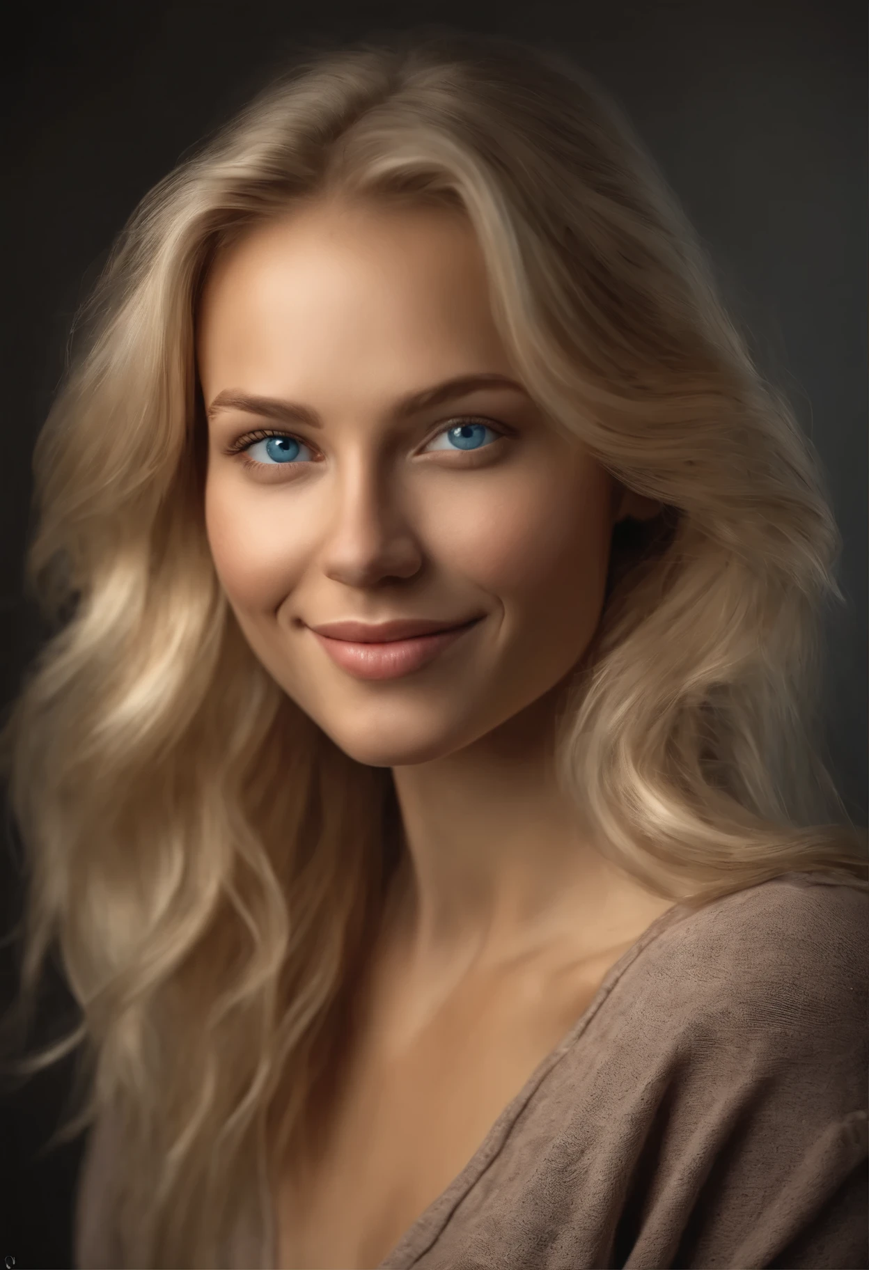 Swedish woman face, very realistic and very natural skin, with blue eyes, ultra realistic, meticulously detailed, portrait, blonde hair and smile, selfie of a young woman, with no makeup, natural, looking directly at the camera, face ultra realistic and really very detailed.