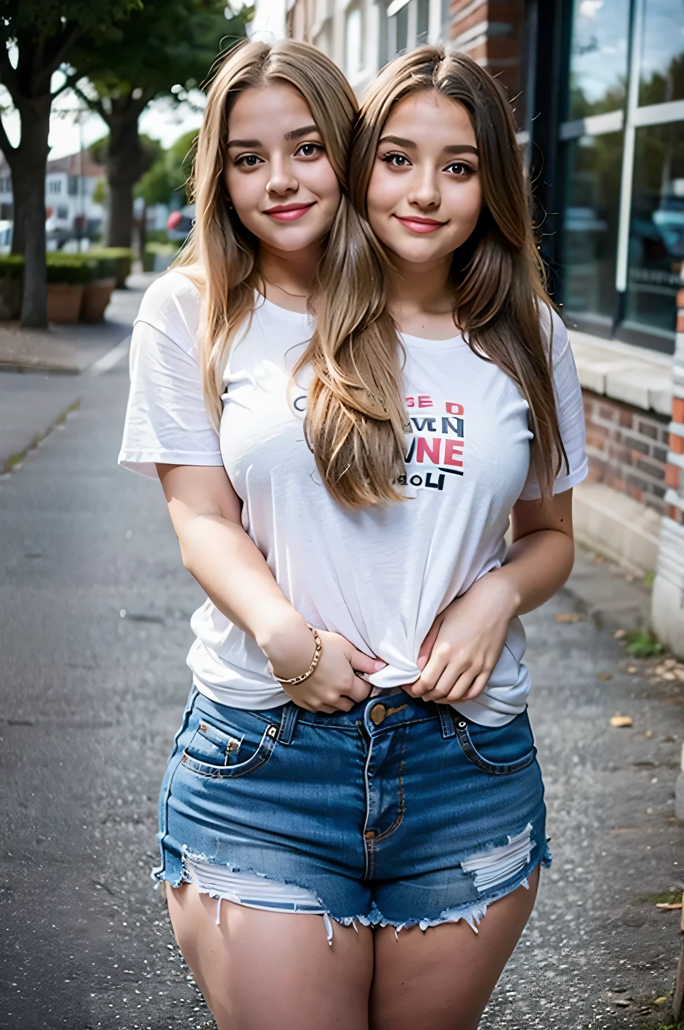 2heads, two headed girl, age 15, cute, curvy, blonde hair, cute outfit,