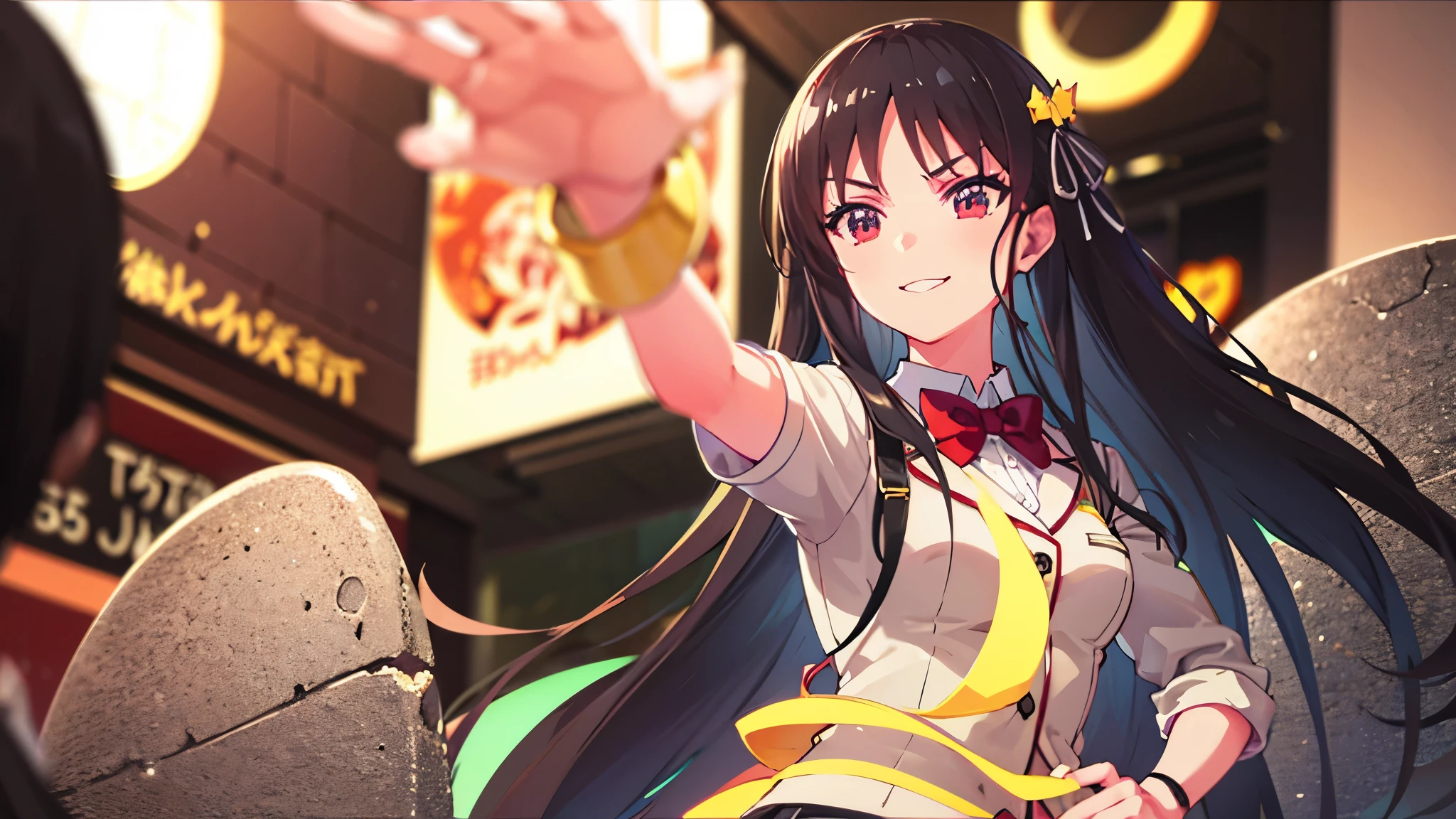 Horikita Susune wore a black business suit with a smile on her face.