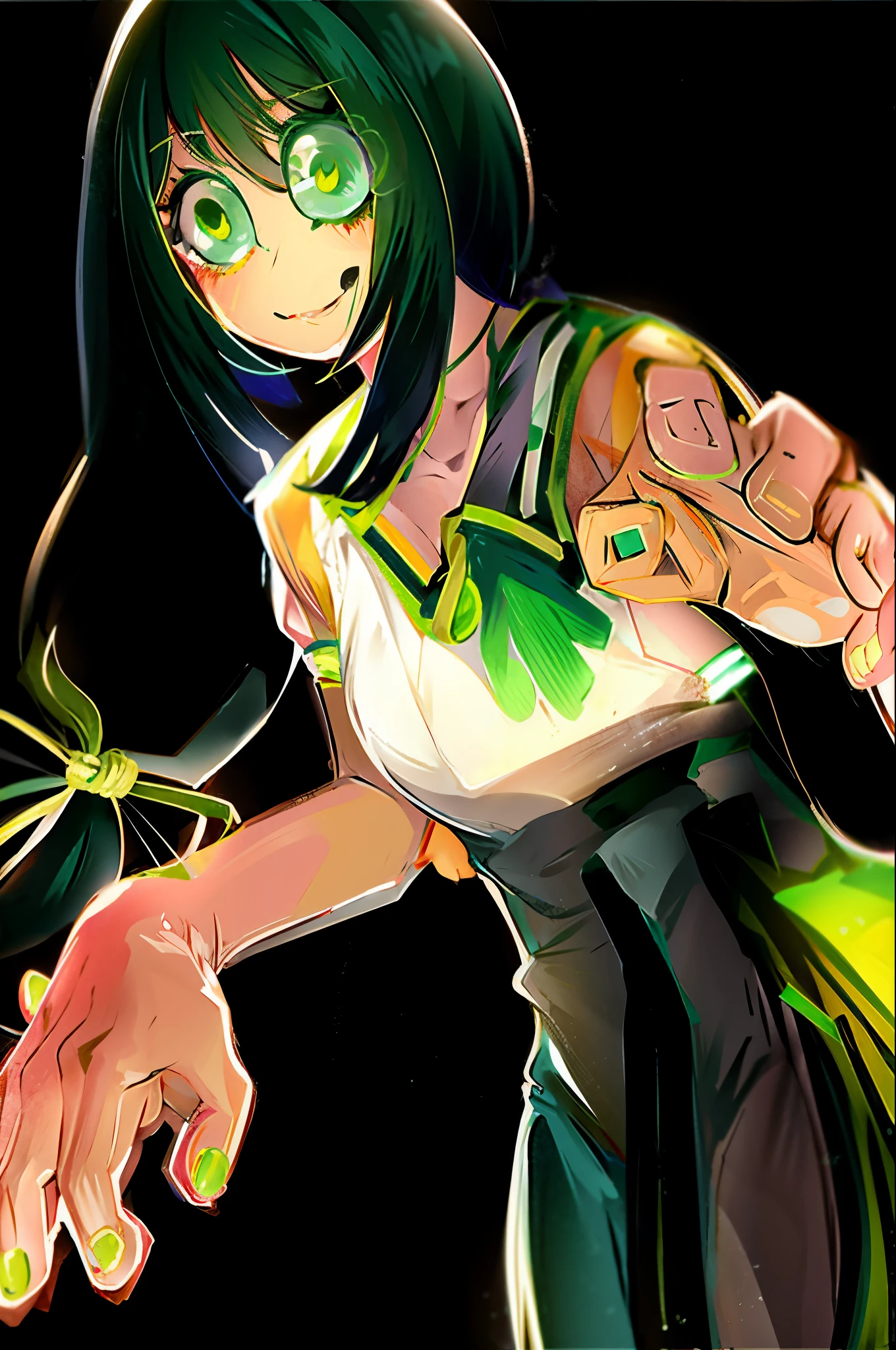 anime girl with green hair, inspired by Yanagawa Nobusada, Asui Tsuyu, in an anime style, anime moe artstyle, made with anime painter studio, in anime style