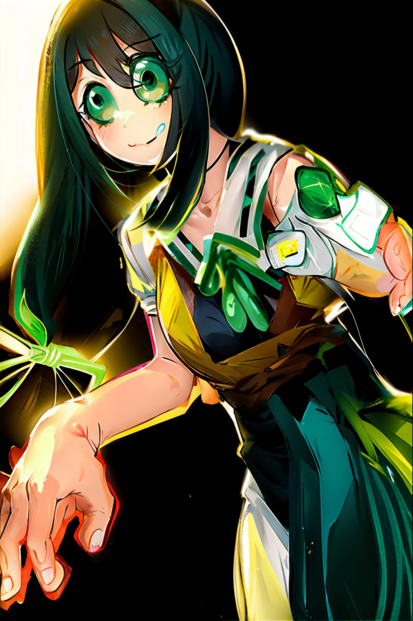 anime girl with green hair, inspired by Yanagawa Nobusada, Asui Tsuyu, in an anime style, anime moe artstyle, made with anime painter studio, in anime style