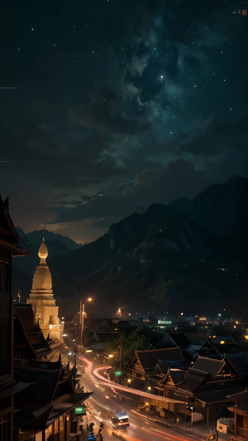 night-toned Illustration, thailand, dynamic illustration, intricate, anime screencap, scenery, adventure, (best quality, masterpiece, Representative work, official art, Professional, unity 8k wallpaper:1.3)