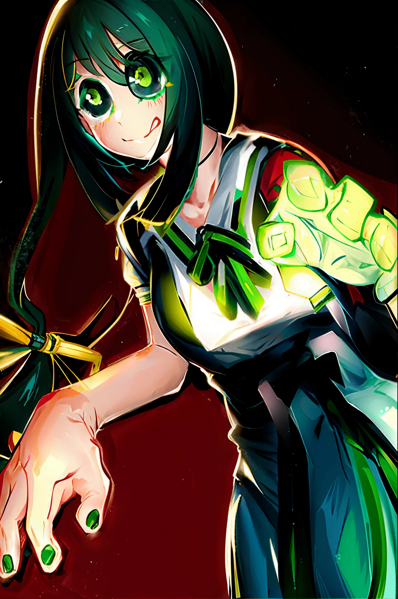 anime girl with green hair, inspired by Yanagawa Nobusada, Asui Tsuyu, in an anime style, anime moe artstyle, made with anime painter studio, in anime style