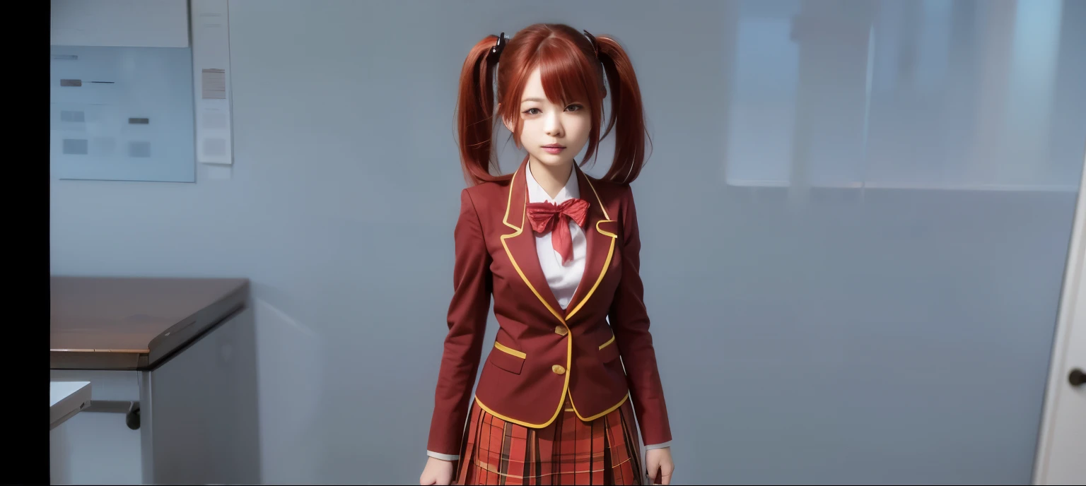 Japanese woman, red hair, school uniform
