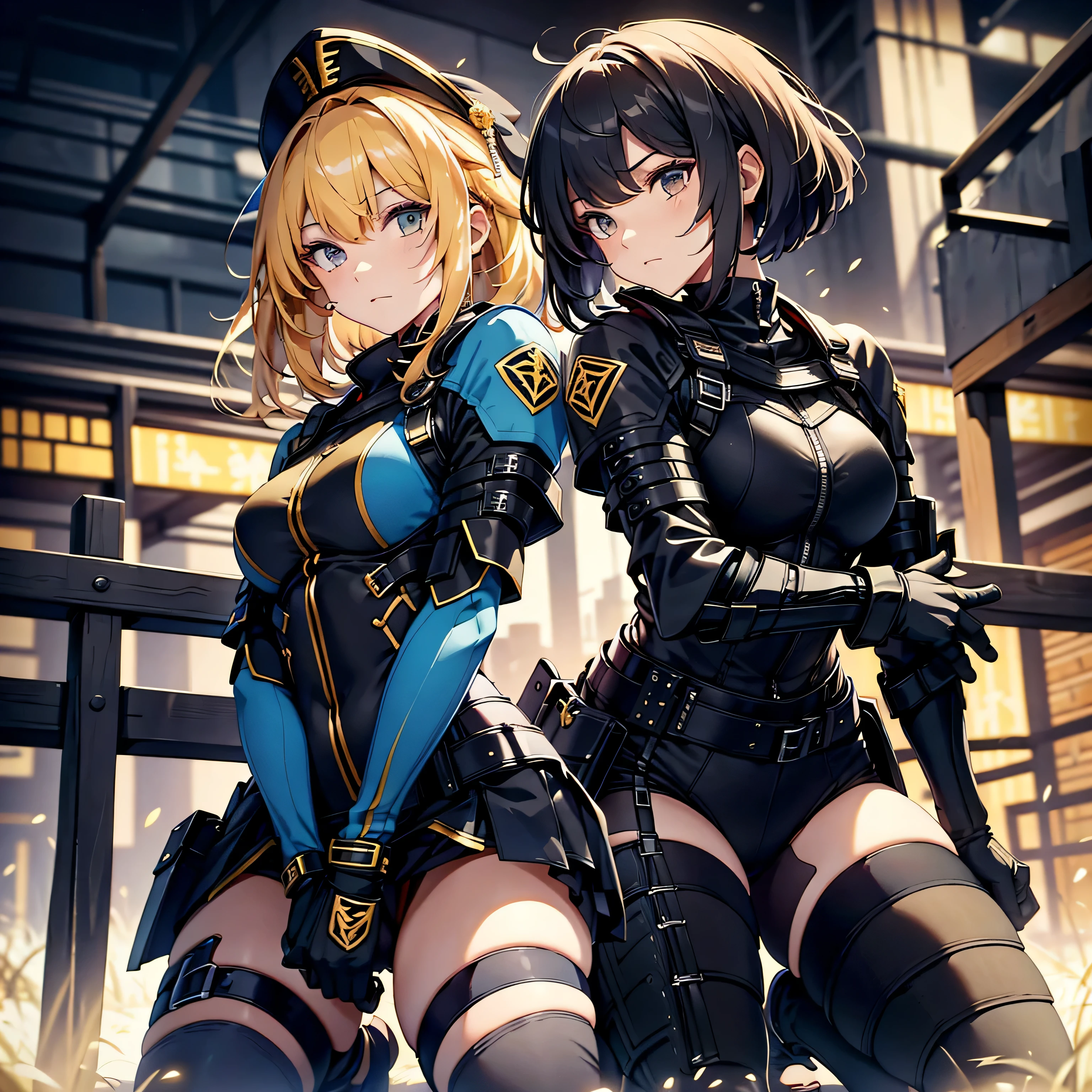 highest quality，T Masterpiece，final solution，Fluffy，非常にcolorful，colorful，female combatant，（kneeling pose）（pointing at your ass）mature woman，black super short hair，tight combat uniform，tight suit，steel city background，night，normal posture，normal posture