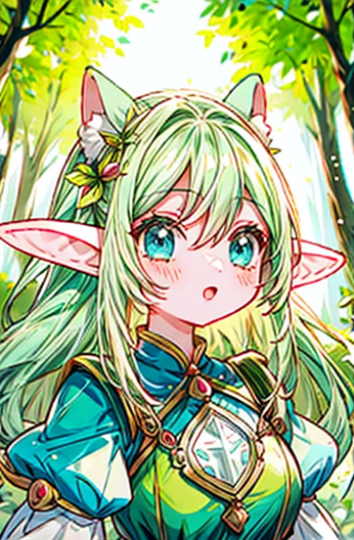 1 elf girl, elf ears、anime, animeスタイル, in the forest、Portrait、