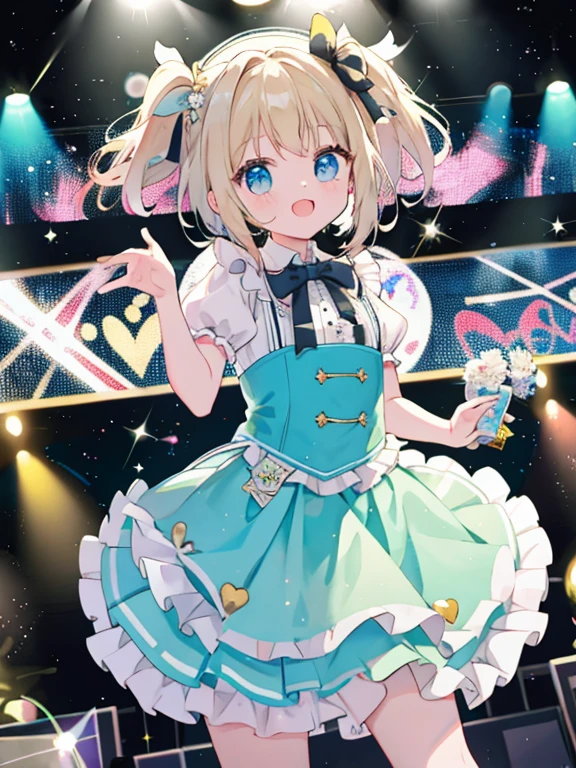 multiple girls、cute、idol group、stage、masterpiece、highest quality、best image quality、ribbon、frills