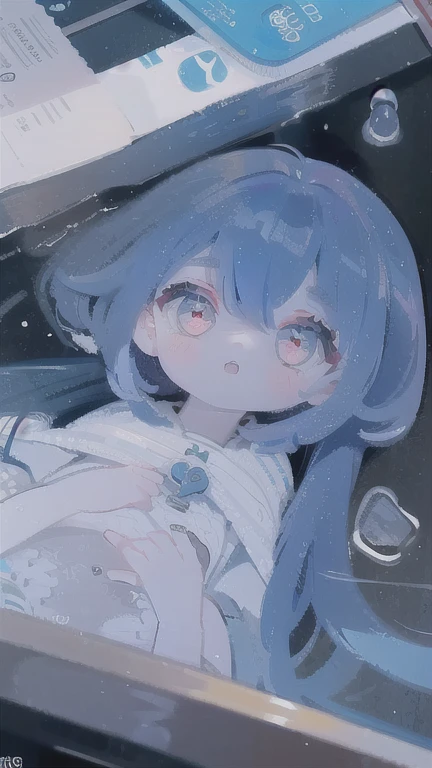 (best quality:1.3),(on the table:1.3),(illustration:1.3),(Super detailed:1.3),(imide shot:0.9),, , , 1 girl in,alone,very young,Upper body,short neck,Small,, , from the side,from below,close up,, , , red eyes,eyes like gems,extremely detailed eyes,The facial details are particularly rich,(smile:0.8),(open mouth:0.3),, , , sewage, hazy water, float, The stench of decay, unforgettable melody, Scattered syringes, The tainted mystery, Abandoned tranquility, forgotten road, Pebble river bed , double tail, maid,blue hair,Kneel down