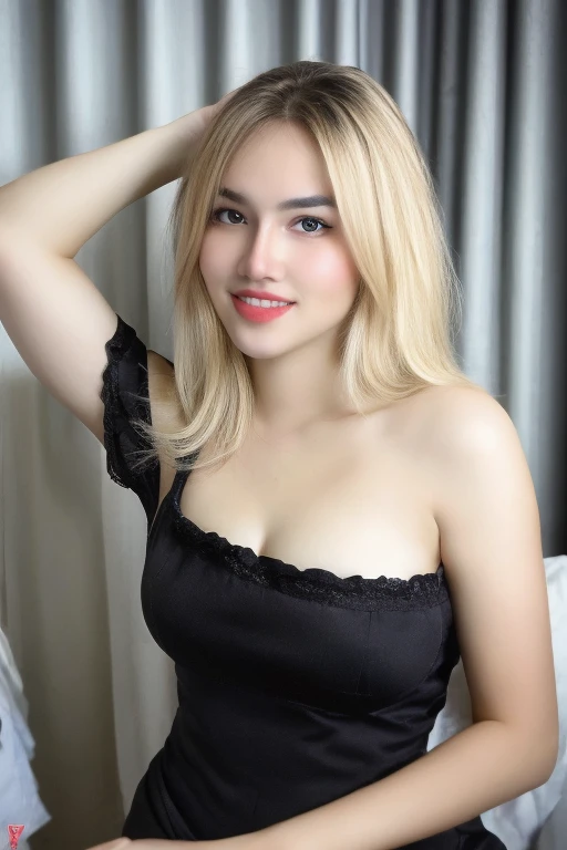 RAW,, Nikon Z 85mm, award-winning glamor photography, ((best quality)), ((masterpiece)), ((realistic)), beautiful russian woman, black lace dress, white skin, 18 years old, ((long blonde hair:1.3)),smile, (show teeth),hazel eyes,perky huge breasts, sitting in the bed, eiffel tower in the background, ((huge breasts)), innocent, intricate details, highly detailed, sharp focus, professional, 4k, divine rays, hand model, stunning blue eyes, small, delicate, innocent, high resolution, detailed facial features, high detail, sharp focus, soft , aesthetic, extremely detailed, photo_\(ultra\), photorealistic, realistic, post-processing, maximum detail, roughness, real life, ultra-realistic, photorealism, photography, 8k uhd, photography, SEMHOUETTE light, russian face